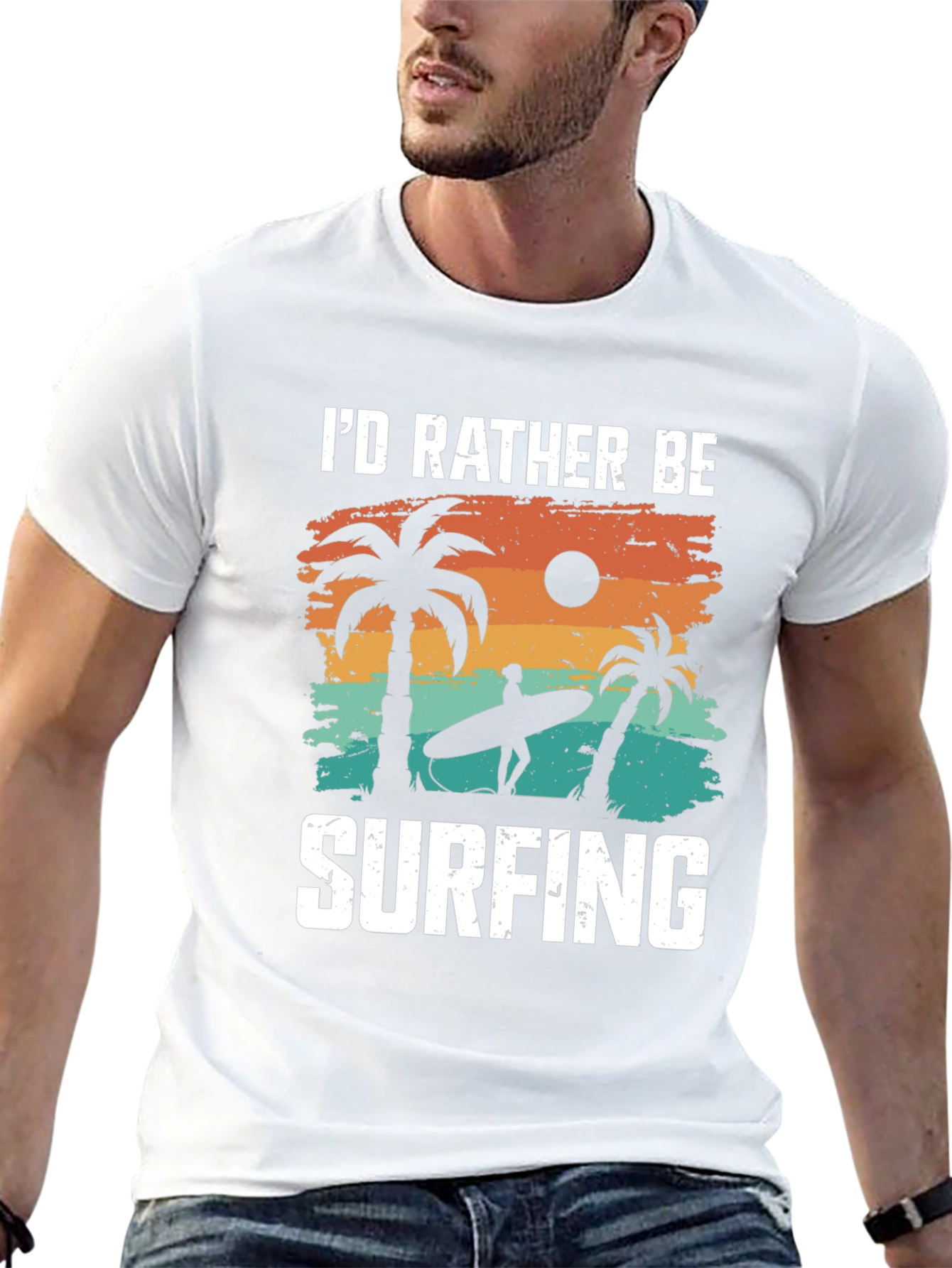 Id Rather Be Surfing T-Shirt: Beach Palm Tree Design