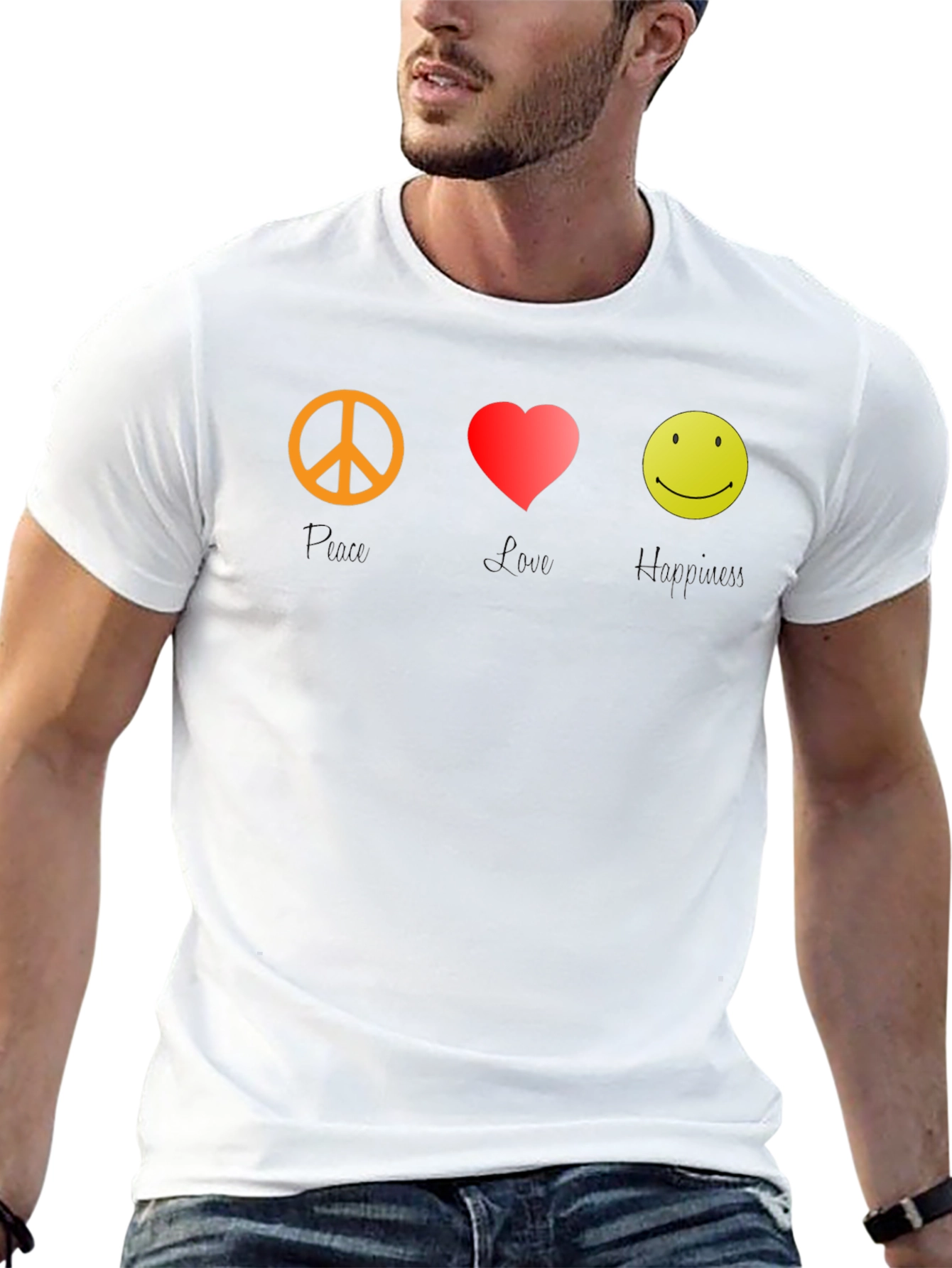 Peace Love Happy Graphic Tee - Black T-Shirt