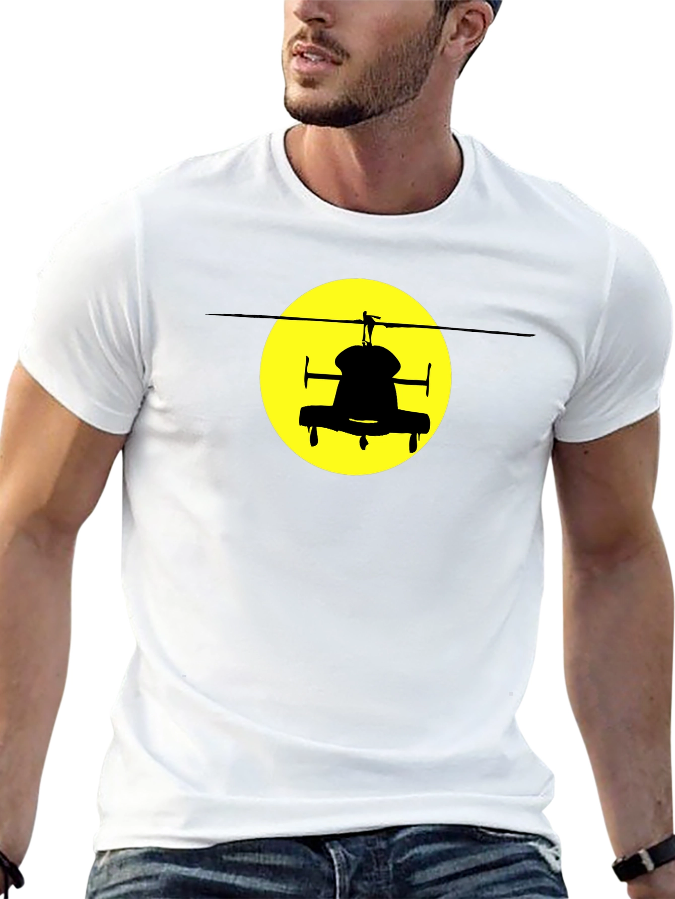 Helicopter Silhouette Graphic Tee - Black