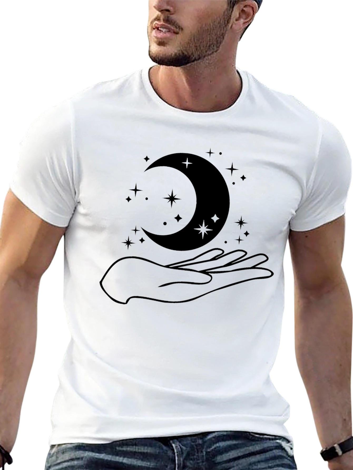 Mystic Moon & Hand Graphic Black T-Shirt
