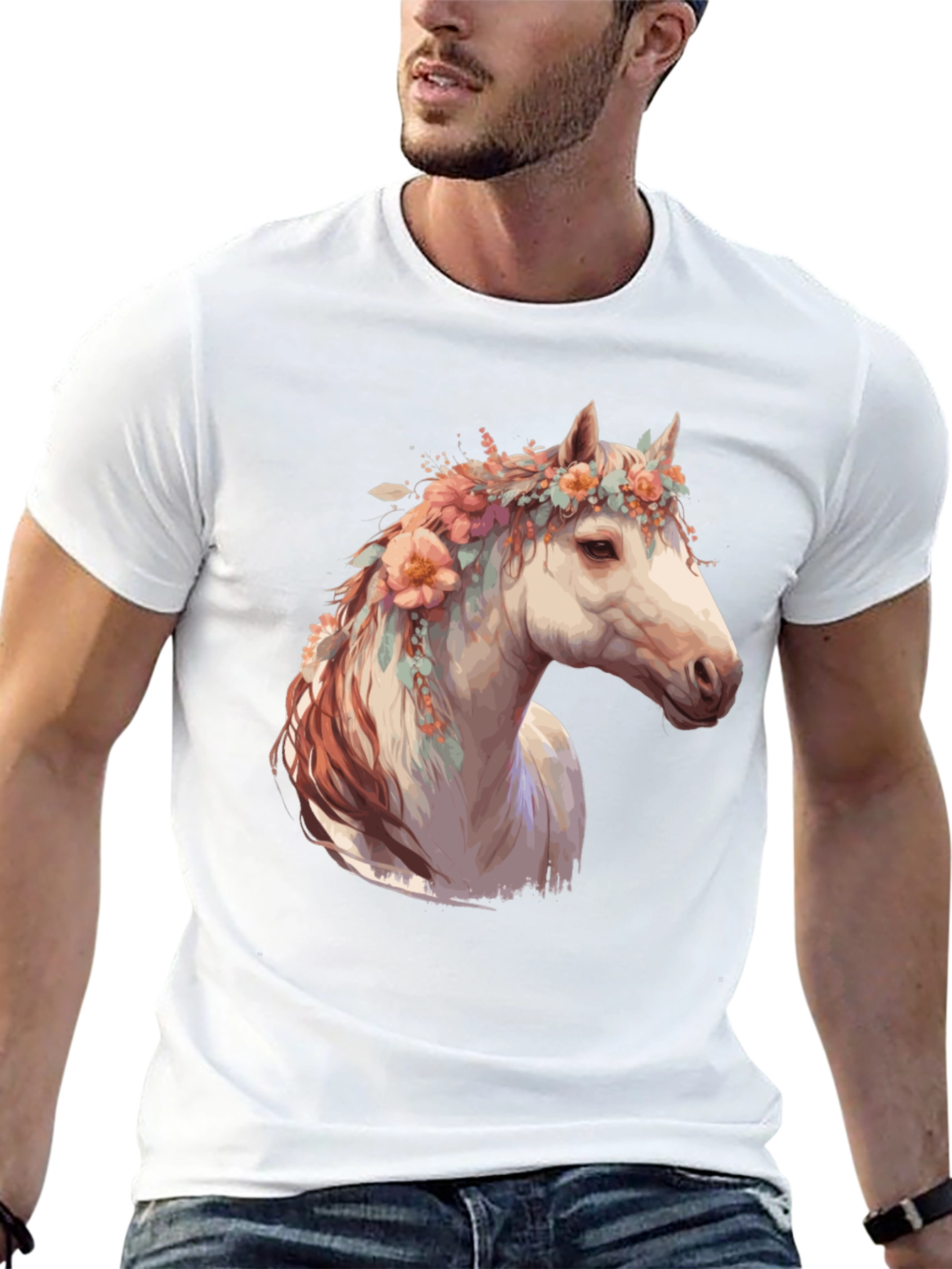 Floral Horse Head Black Graphic Tee