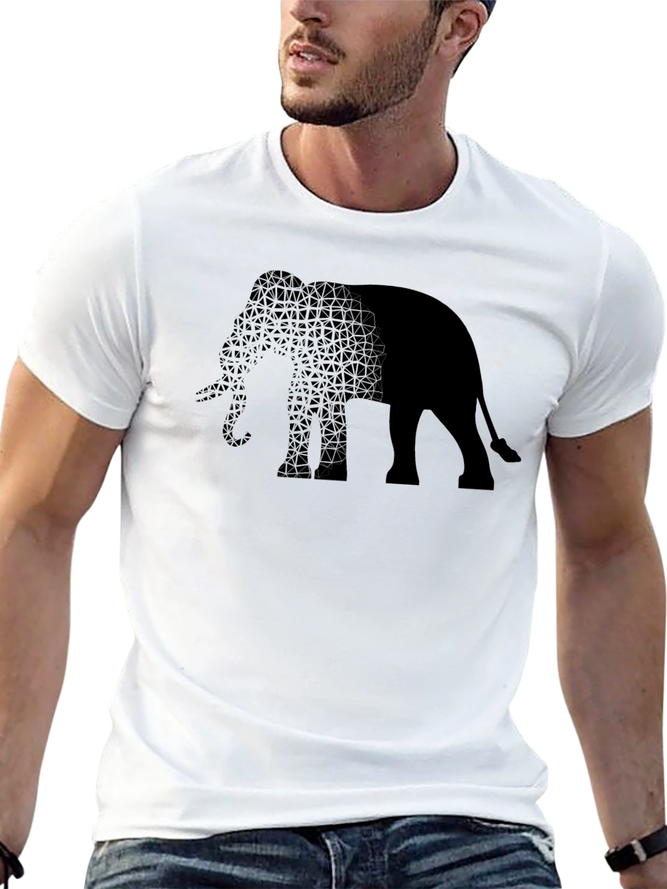 Elephant Print Mens T-Shirt - Stylish Black Tee
