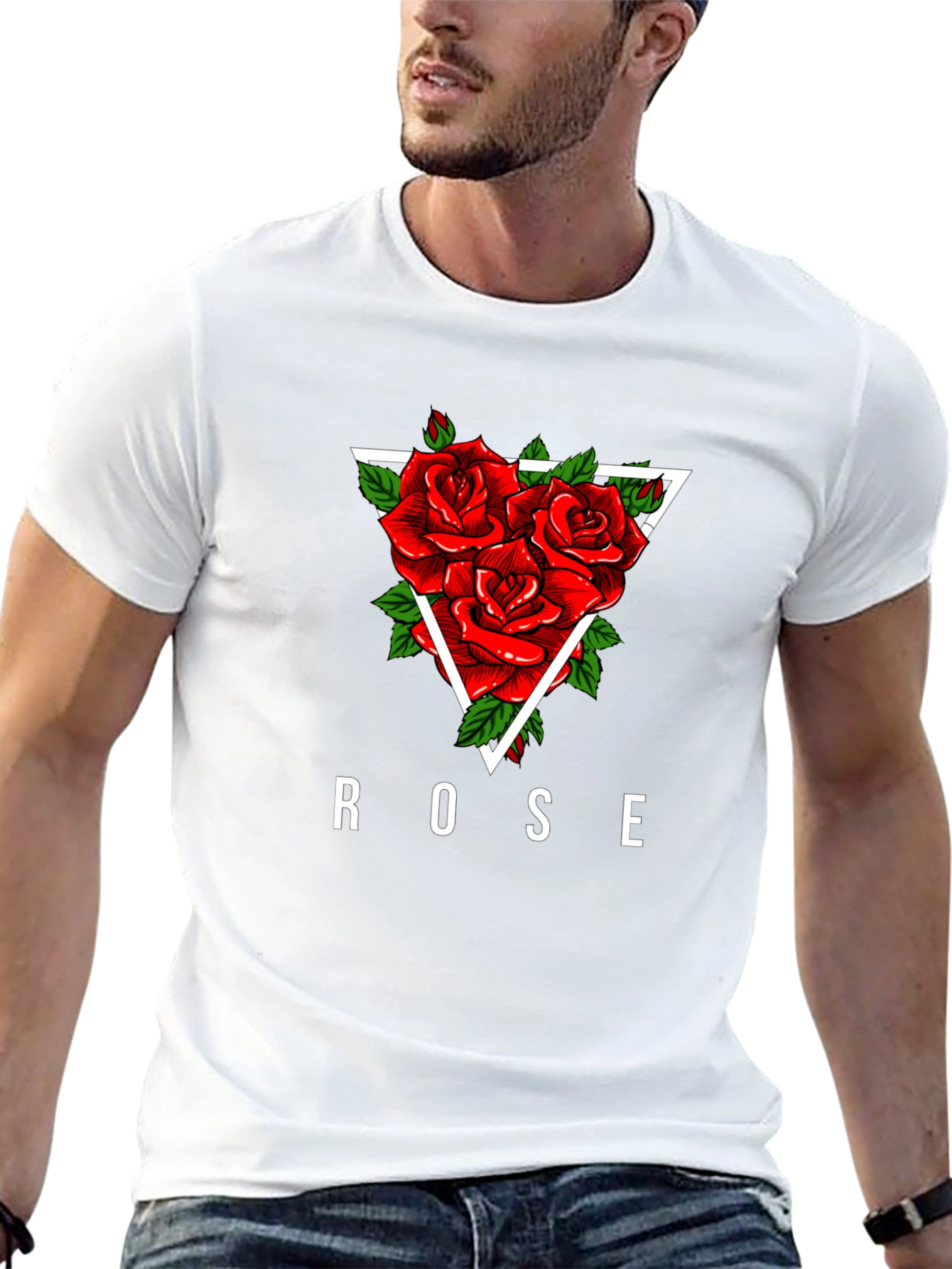 Rose Triangle Graphic Print Black T-Shirt