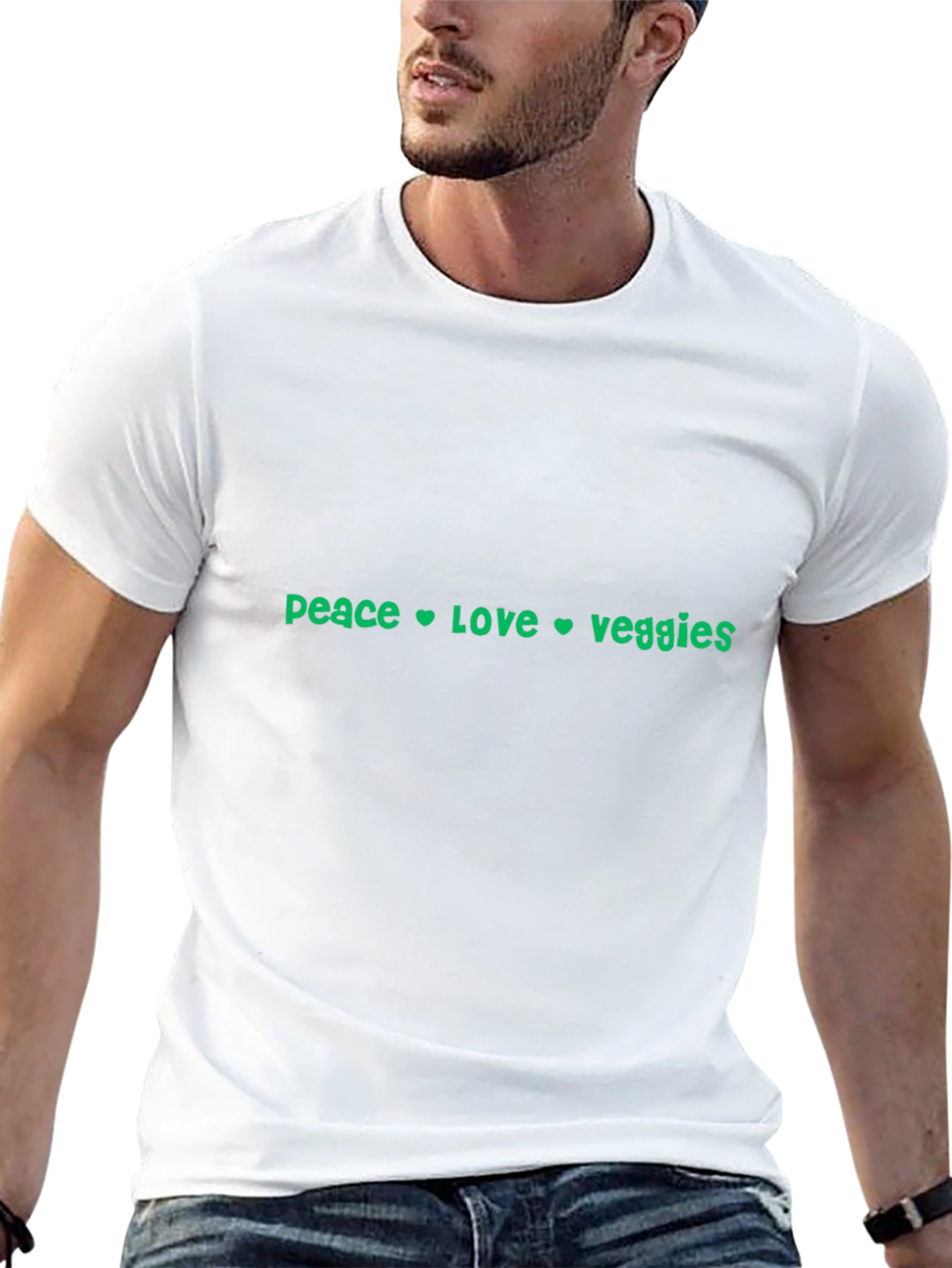 Peace Love Veggies Graphic Tee - Black Cotton T-Shirt