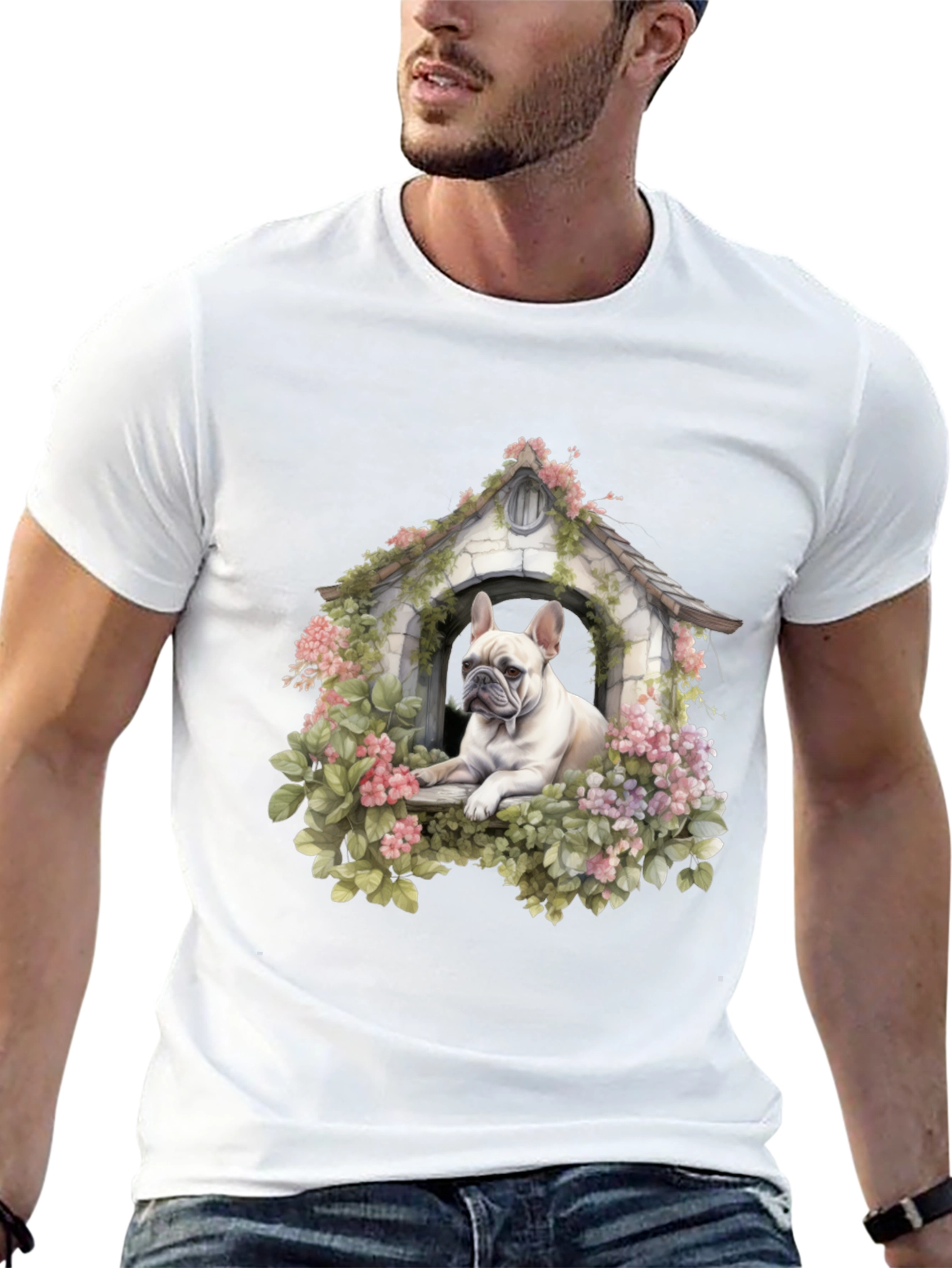 Floral Bulldog Dog House T-Shirt – Artistic Dog Lover Tee
