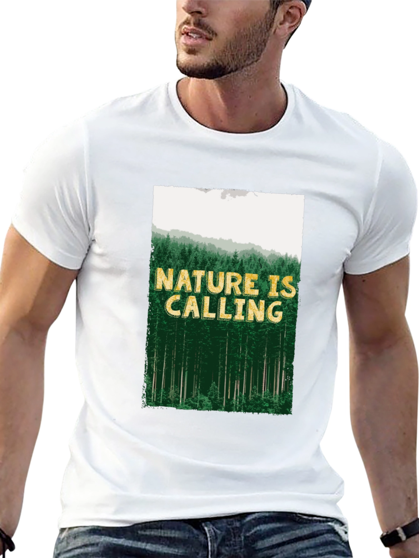 Nature is Calling Mens Black Graphic Tee