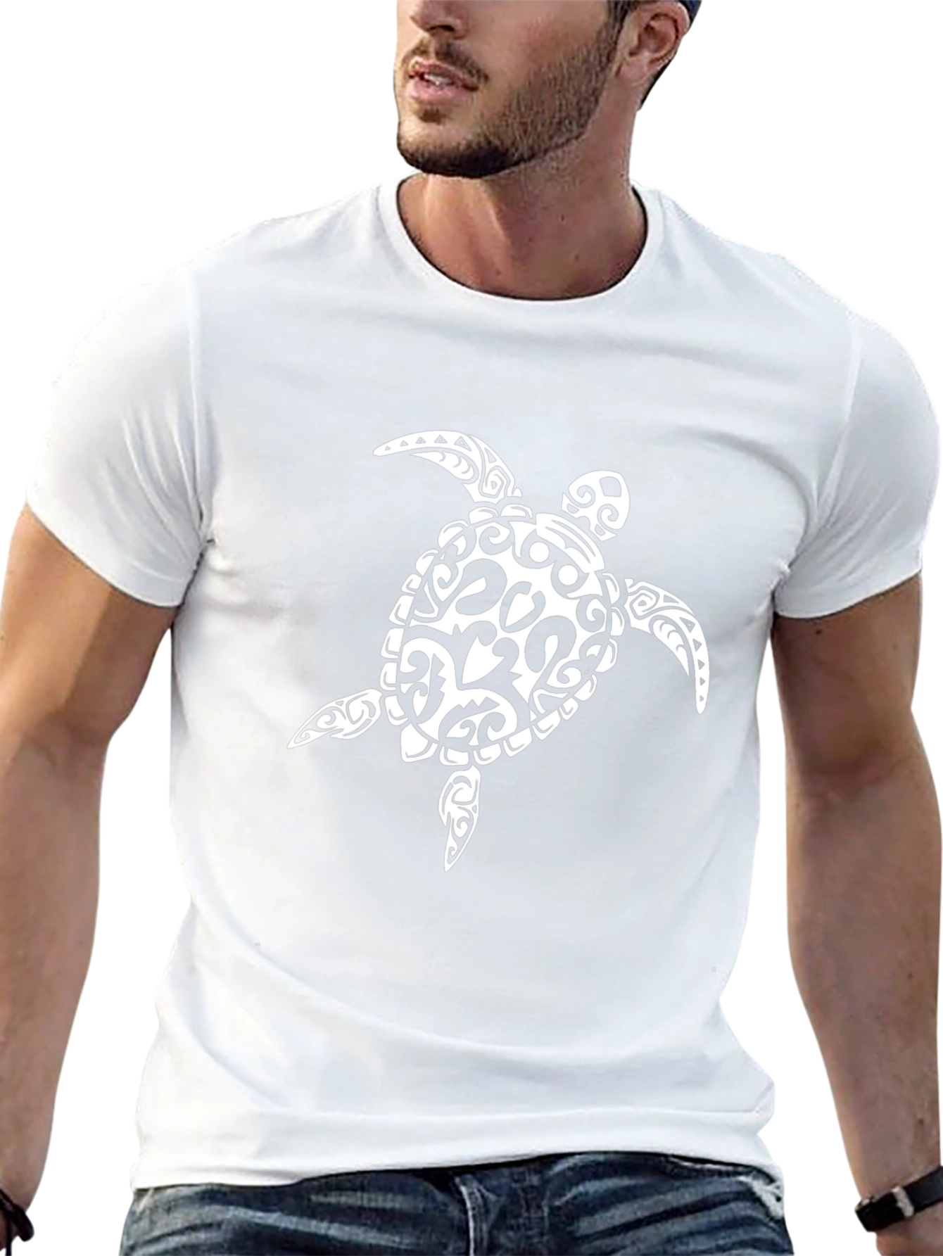 Tribal Turtle Graphic Tee - Black Cotton T-Shirt