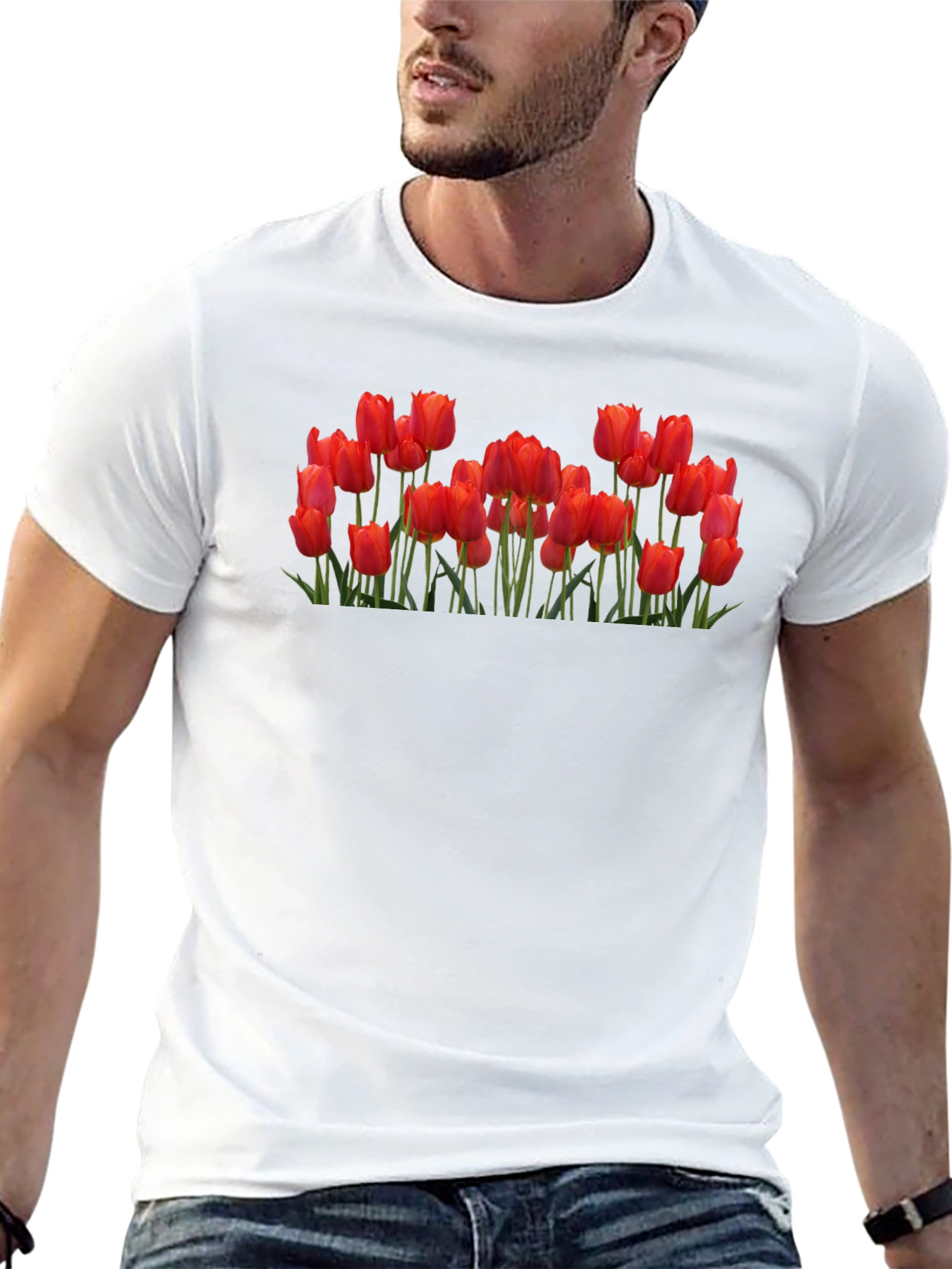 Tulip Garden Black Tee - Floral Graphic T-Shirt