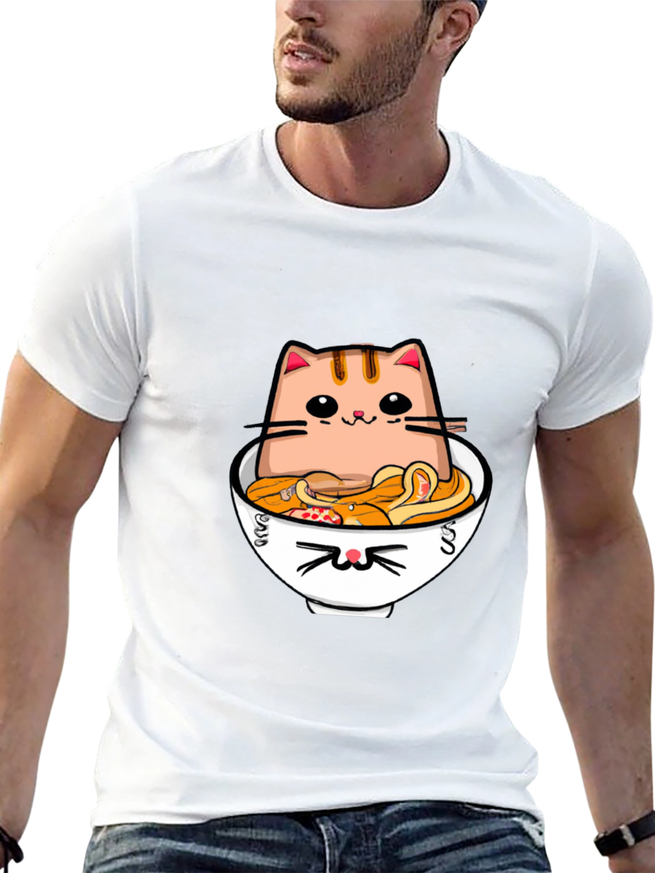 Cat Ramen T-Shirt - Kawaii Noodle Bowl Design
