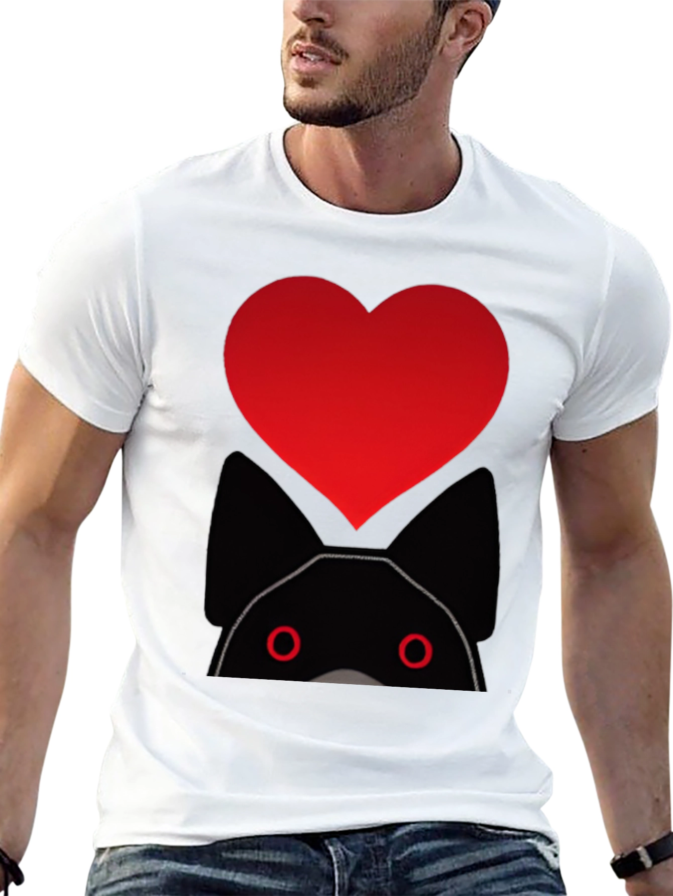 Heart Cat Graphic Black T-Shirt