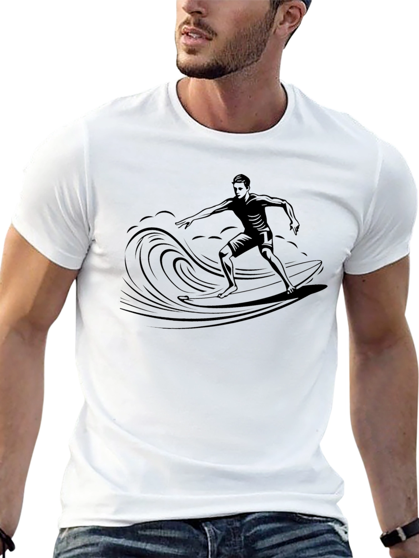 Surfer Graphic Tee - Black Cotton T-Shirt