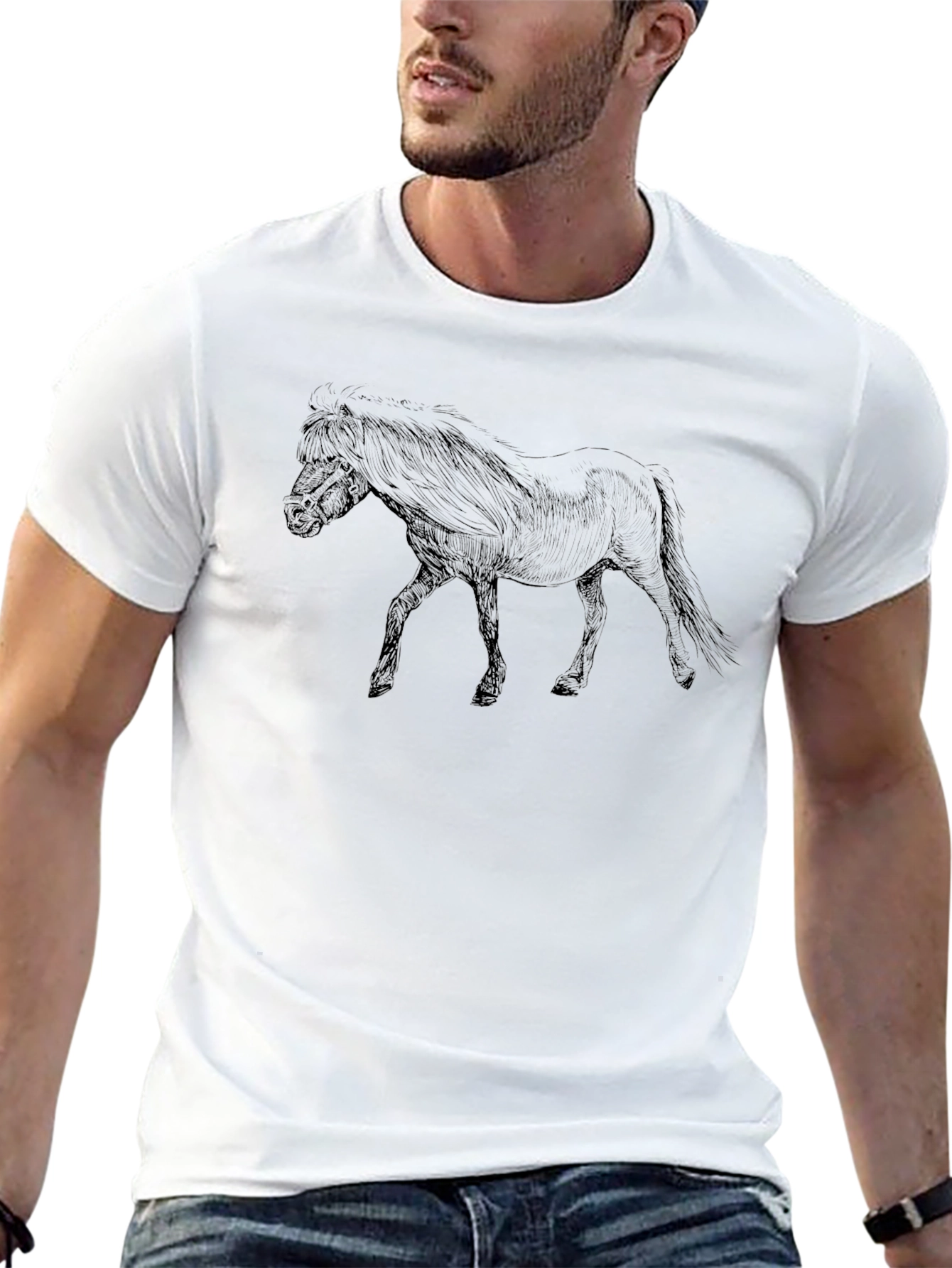 Horse Sketch Black T-Shirt