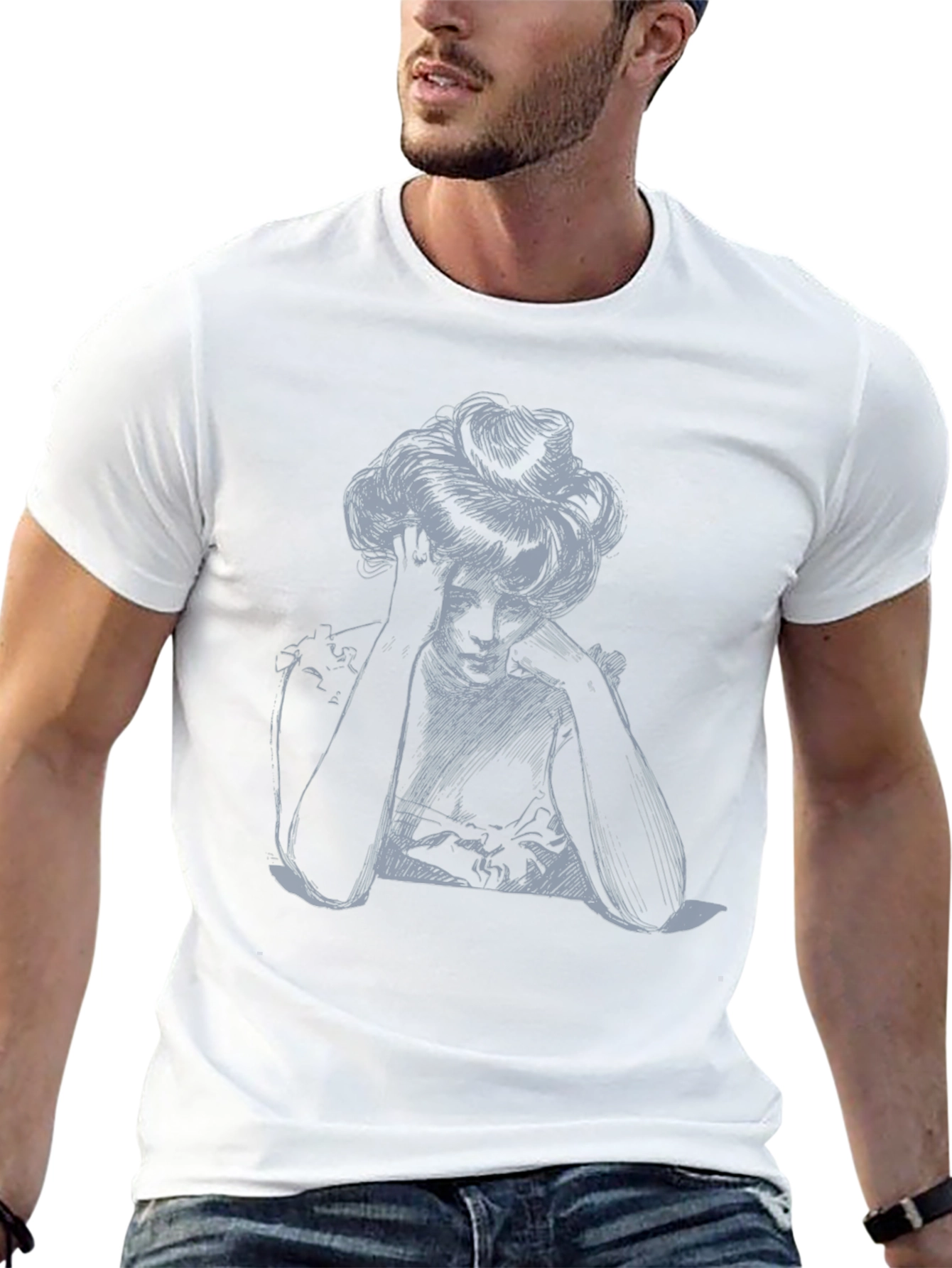 Elegant Sketch Tee - Artistic Design Black