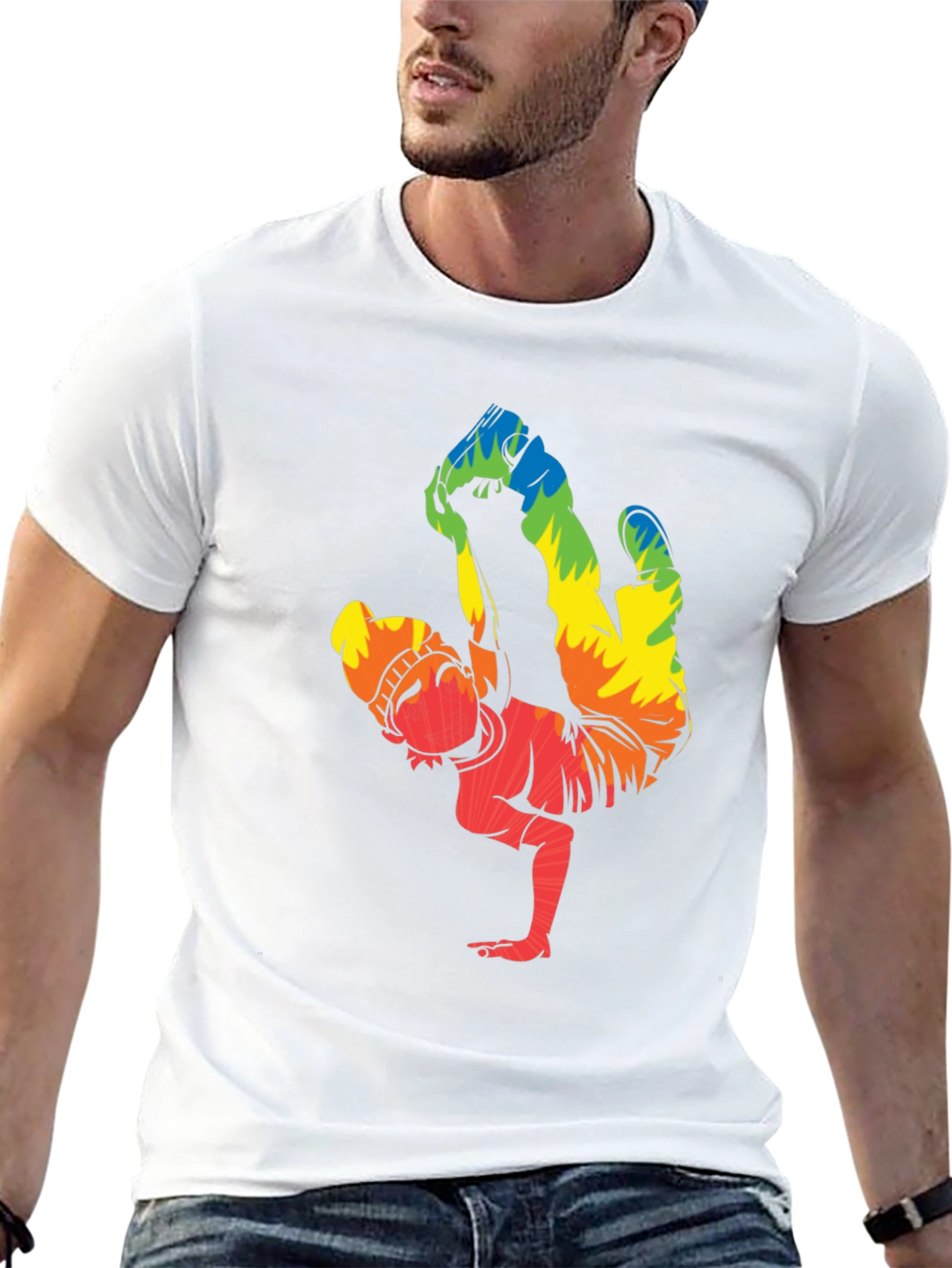 Rainbow Breakdancer Graphic T-Shirt - Street Style Tee