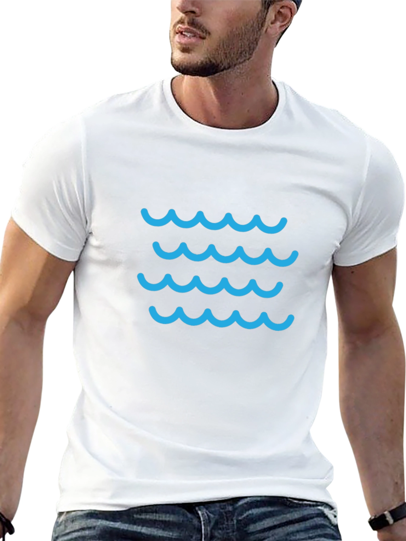 Blue Waves Graphic Tee - Casual Black T-Shirt