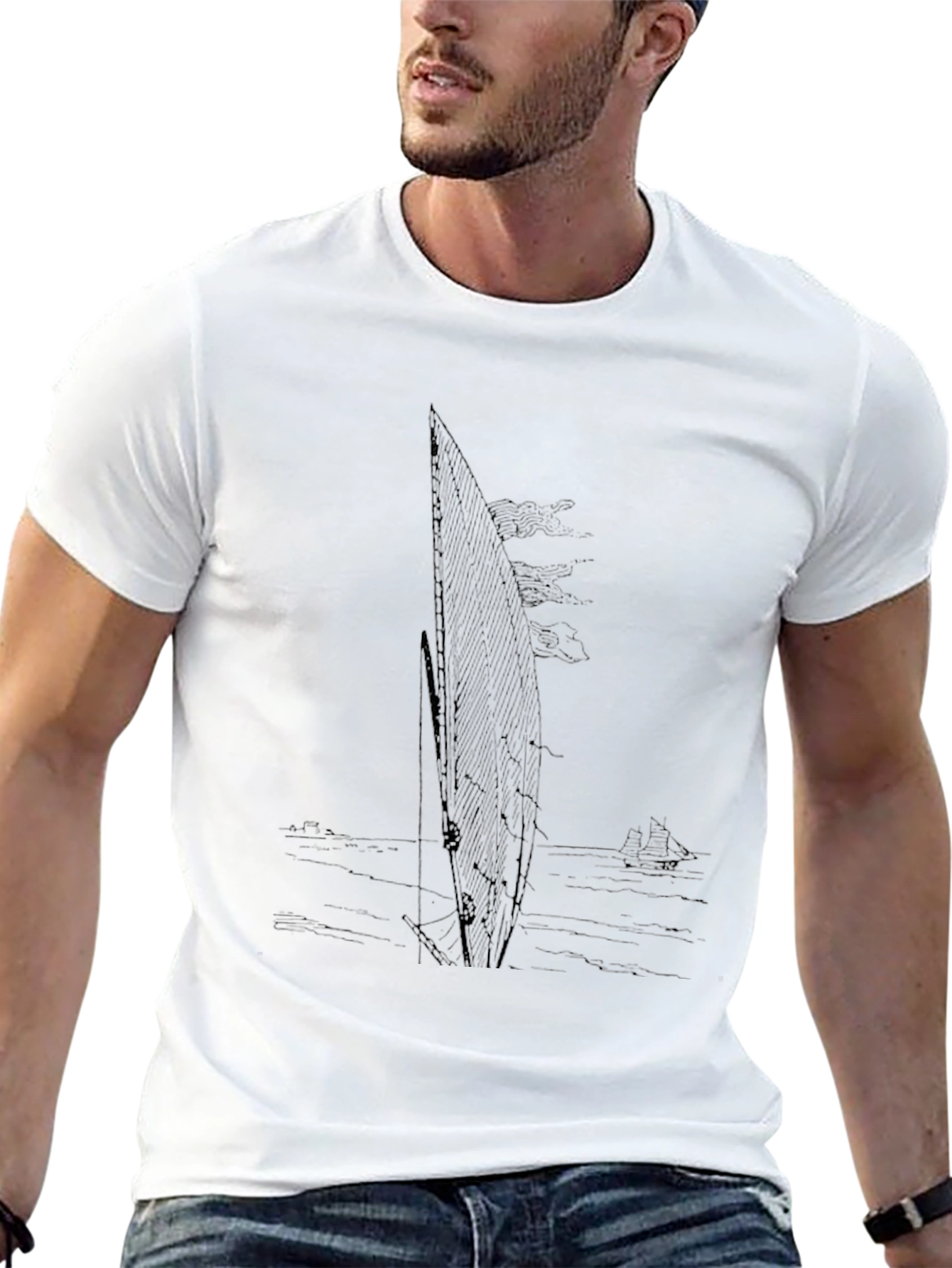 Mens Black Sailboat Graphic T-Shirt