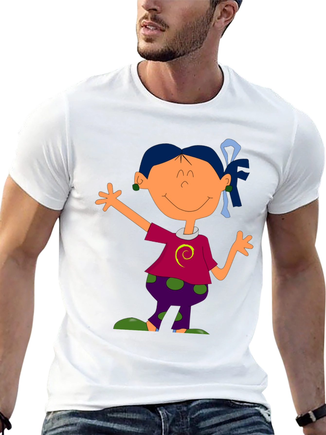 Cartoon Girl Graphic Tee - Black T-Shirt