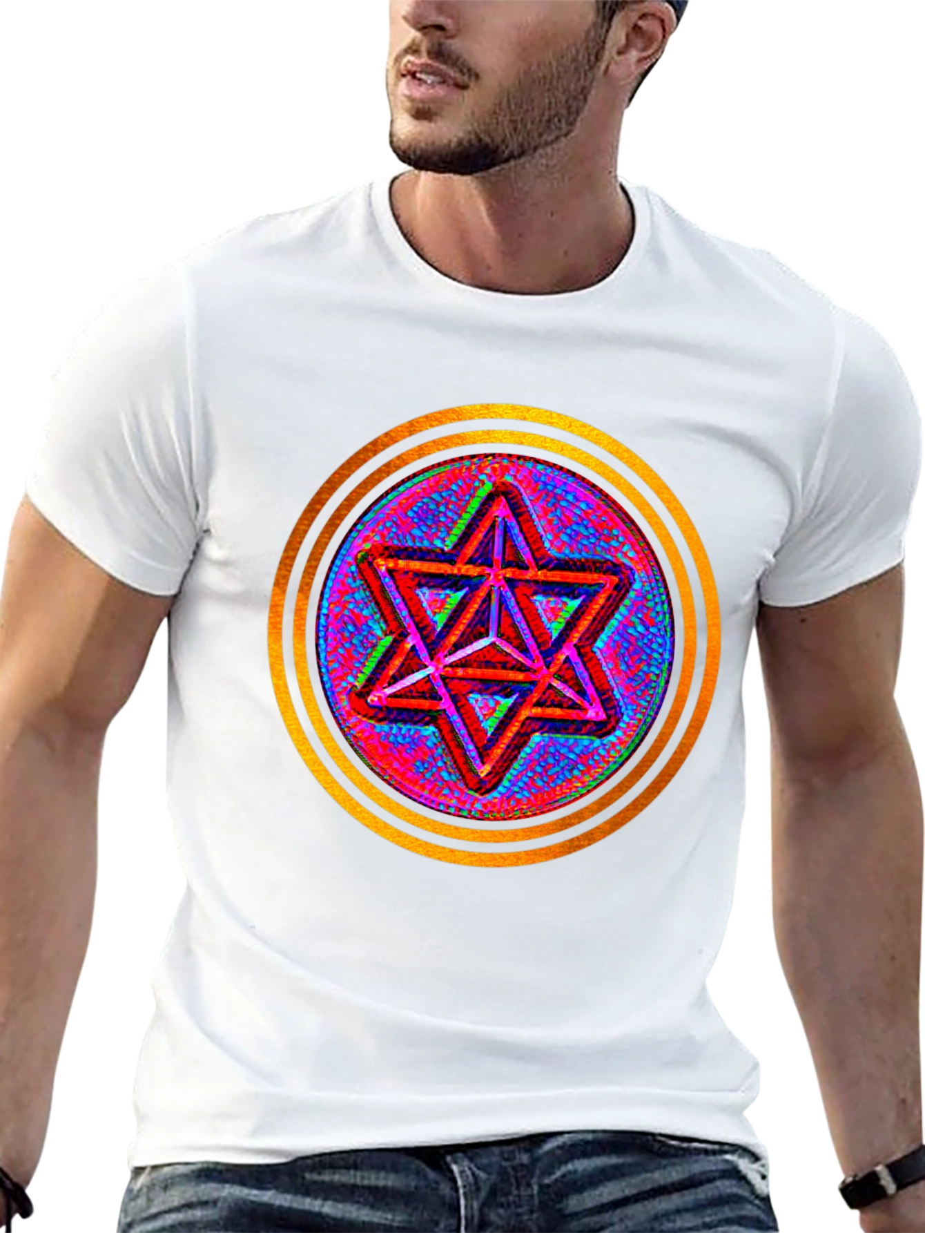 Geometric Star Graphic Tee - Black