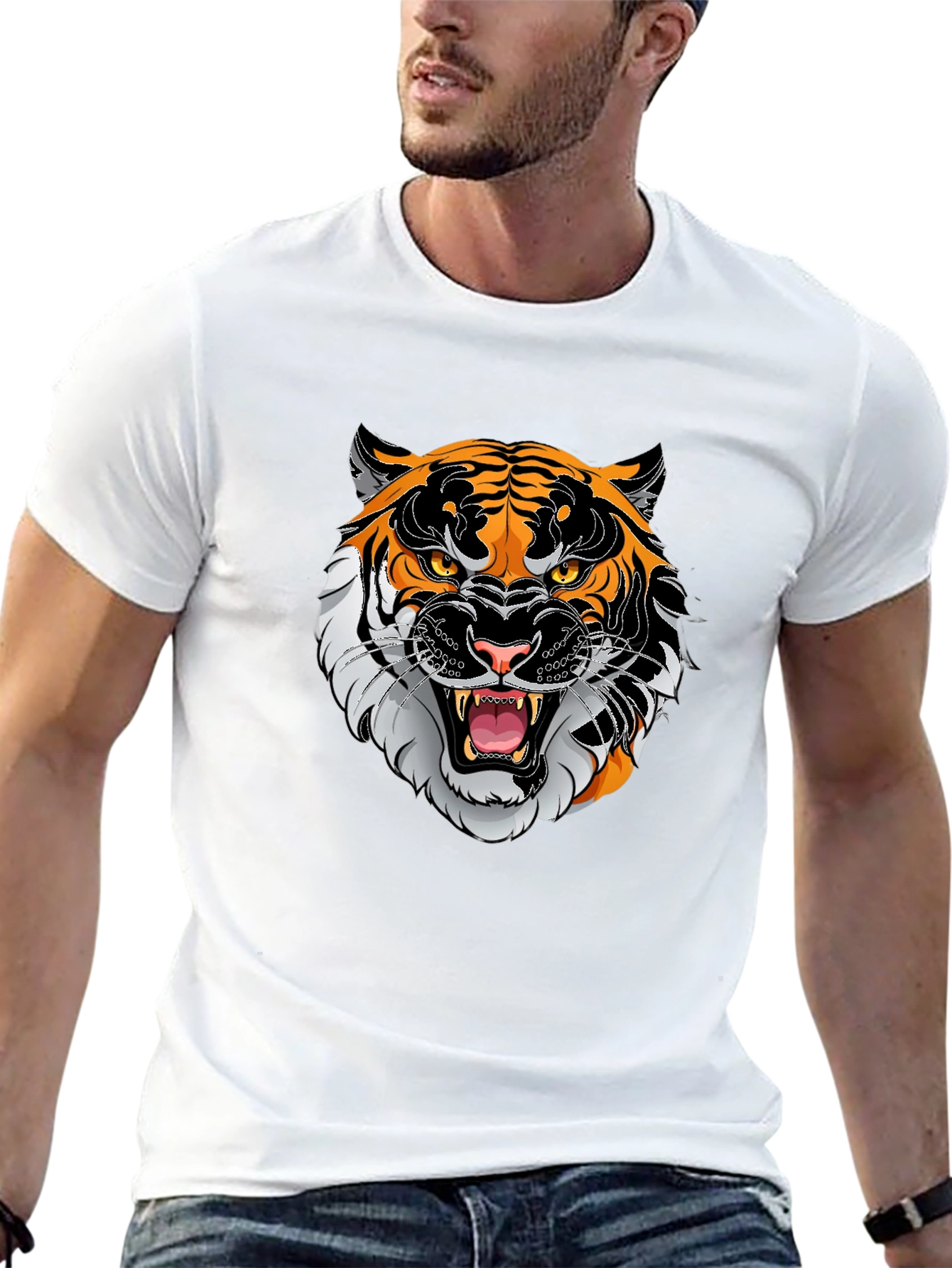 Tiger Graphic Print Black T-Shirt