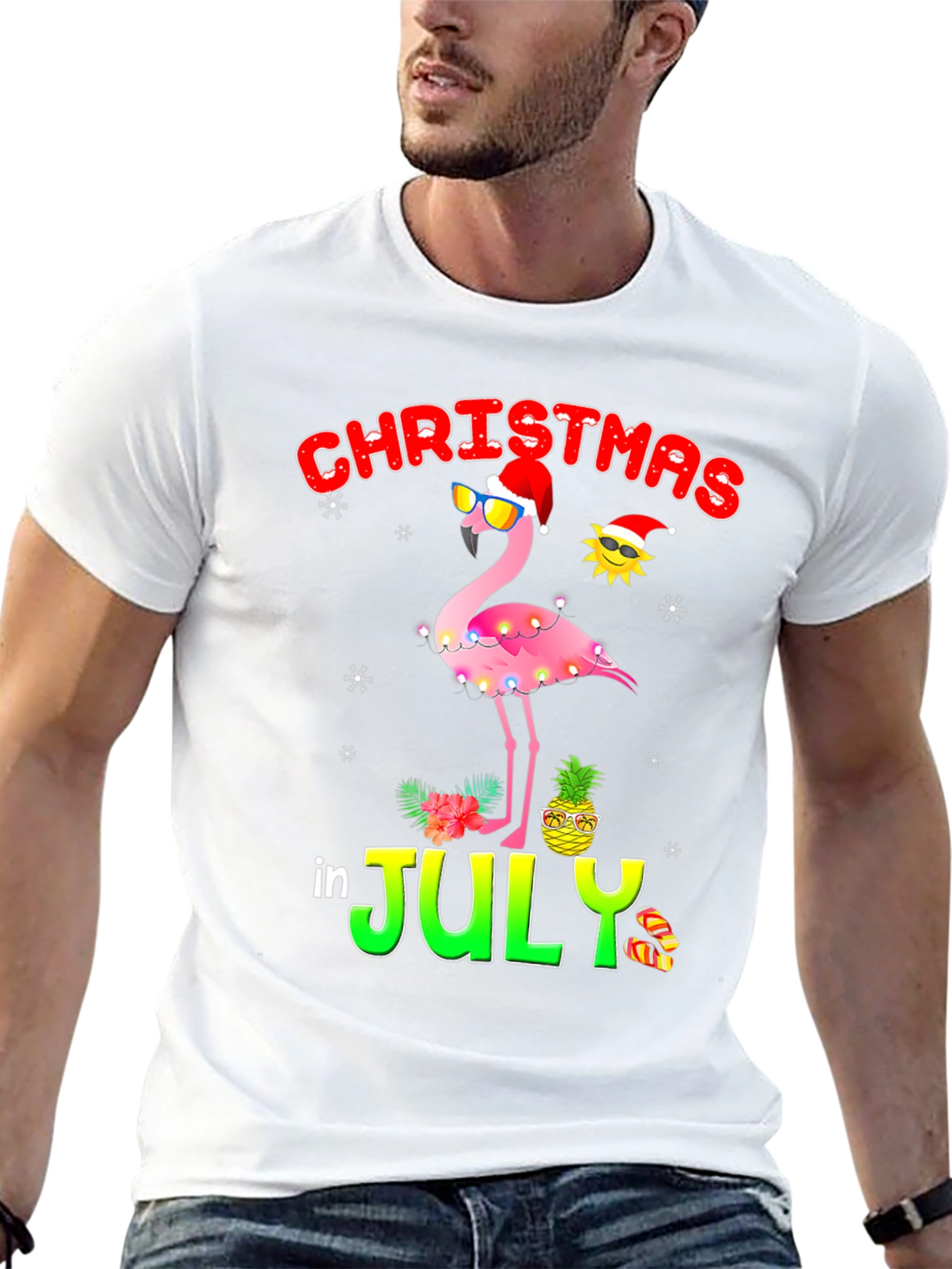 Christmas in July Flamingo T-Shirt
