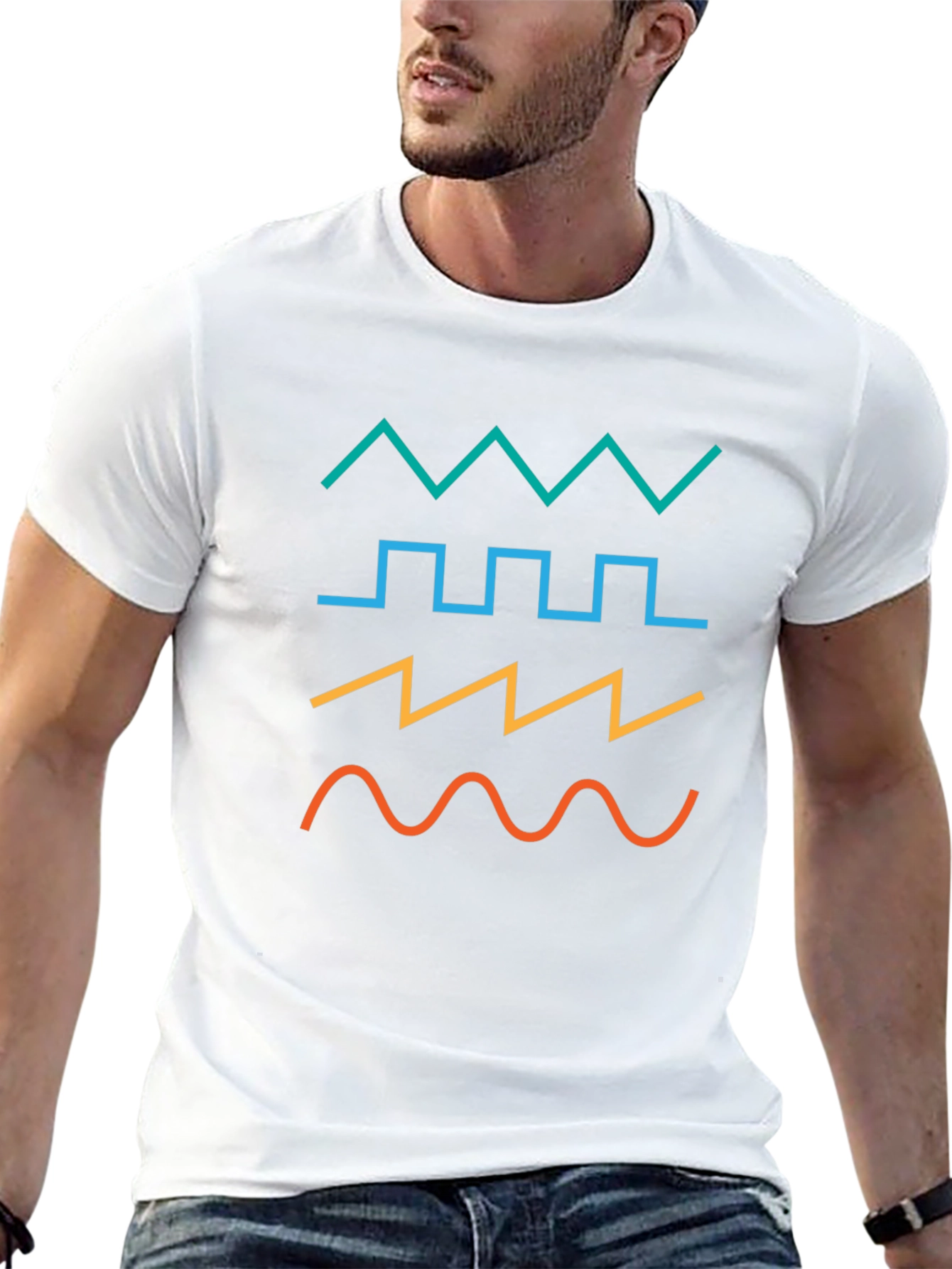 Geometric Waveform Graphic T-Shirt - Black