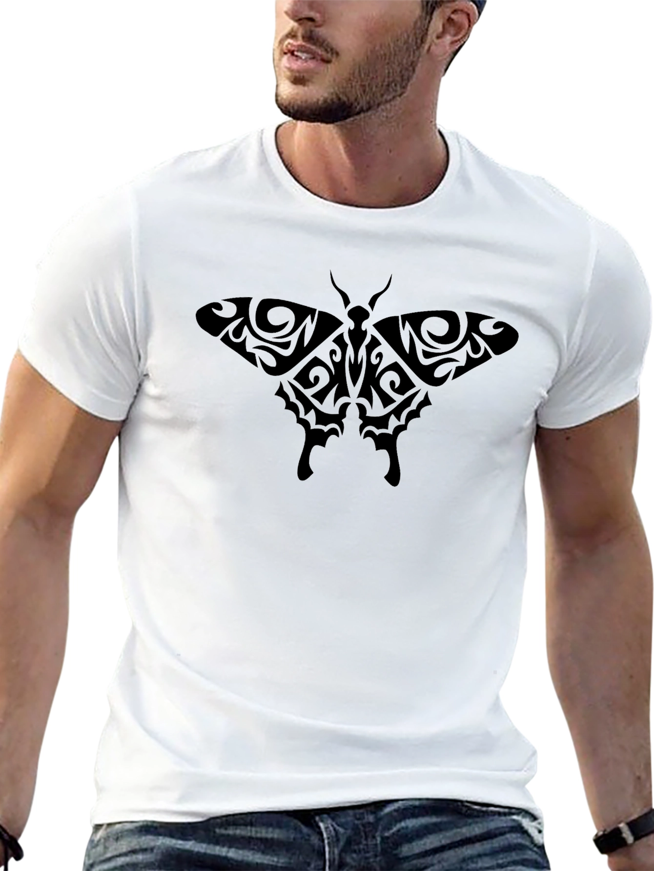 Tribal Moth Graphic Black T-Shirt