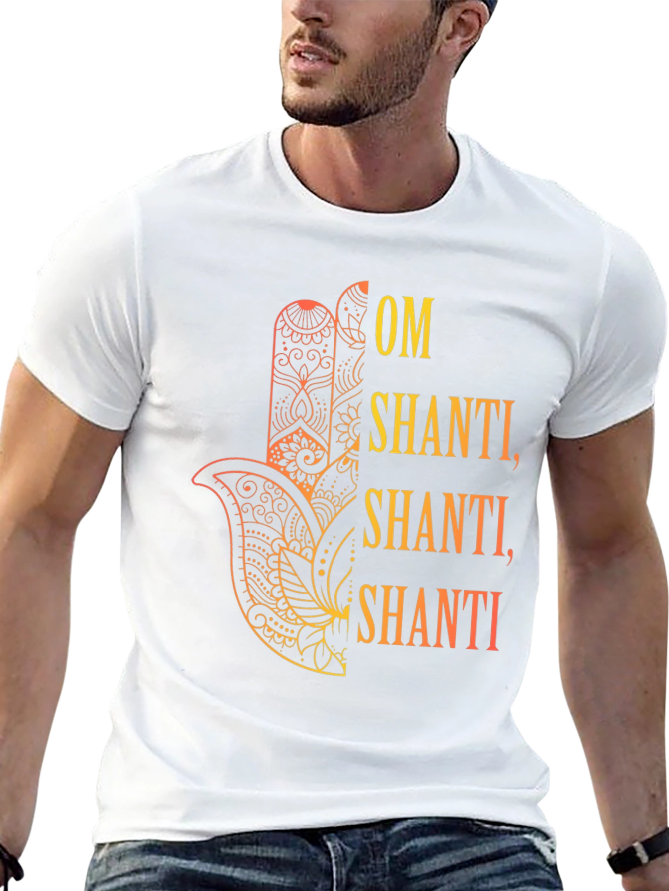 Om Shanti Graphic Tee - Spiritual Hamsa Hand Design