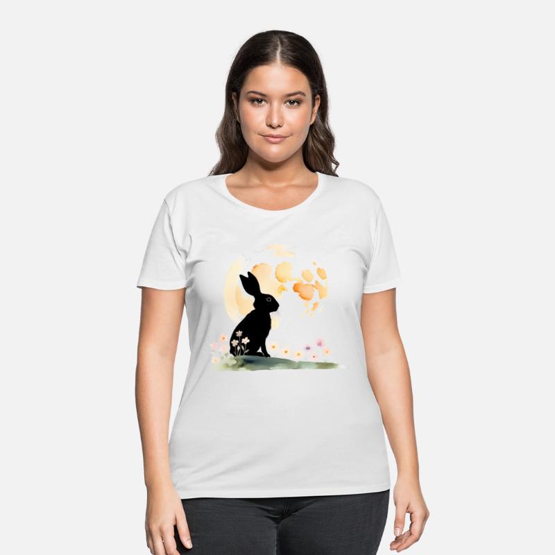 Rabbit Silhouette Against Watercolor Full Moon