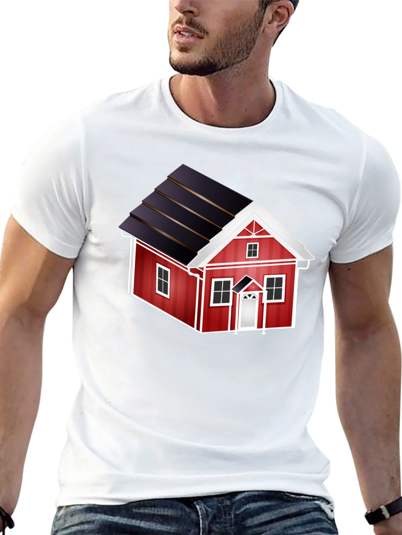 Red House Graphic Tee - Black Cotton Casual T-Shirt