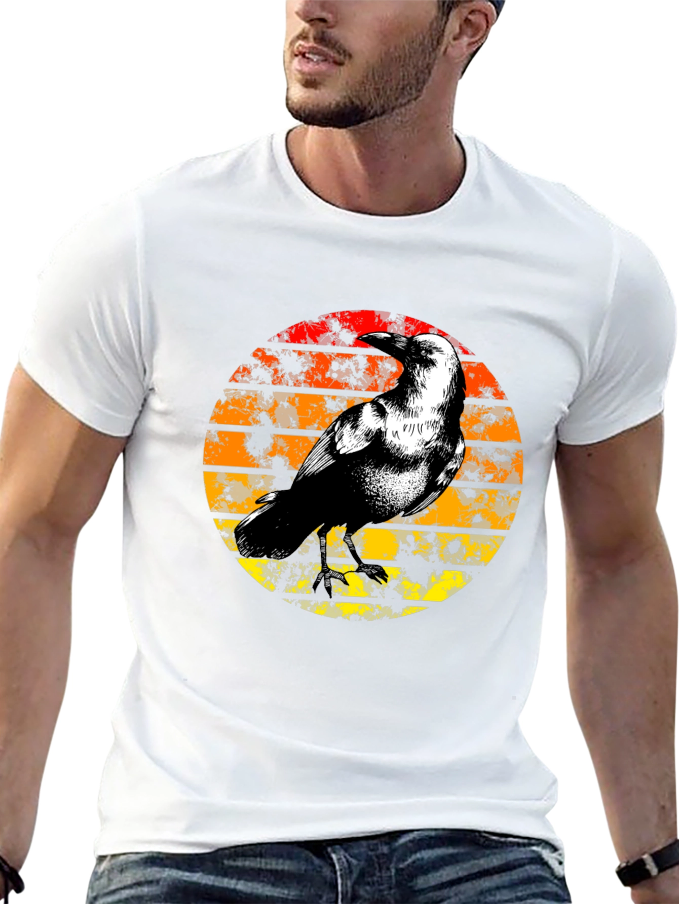 Raven Sunset Graphic Tee - Stylish Black T-Shirt