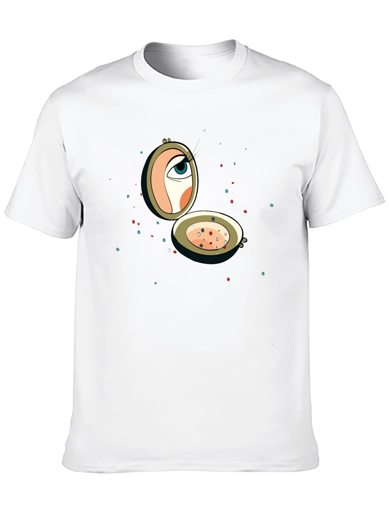 Cartoon Eye Compact Mirror Graphic T-Shirt