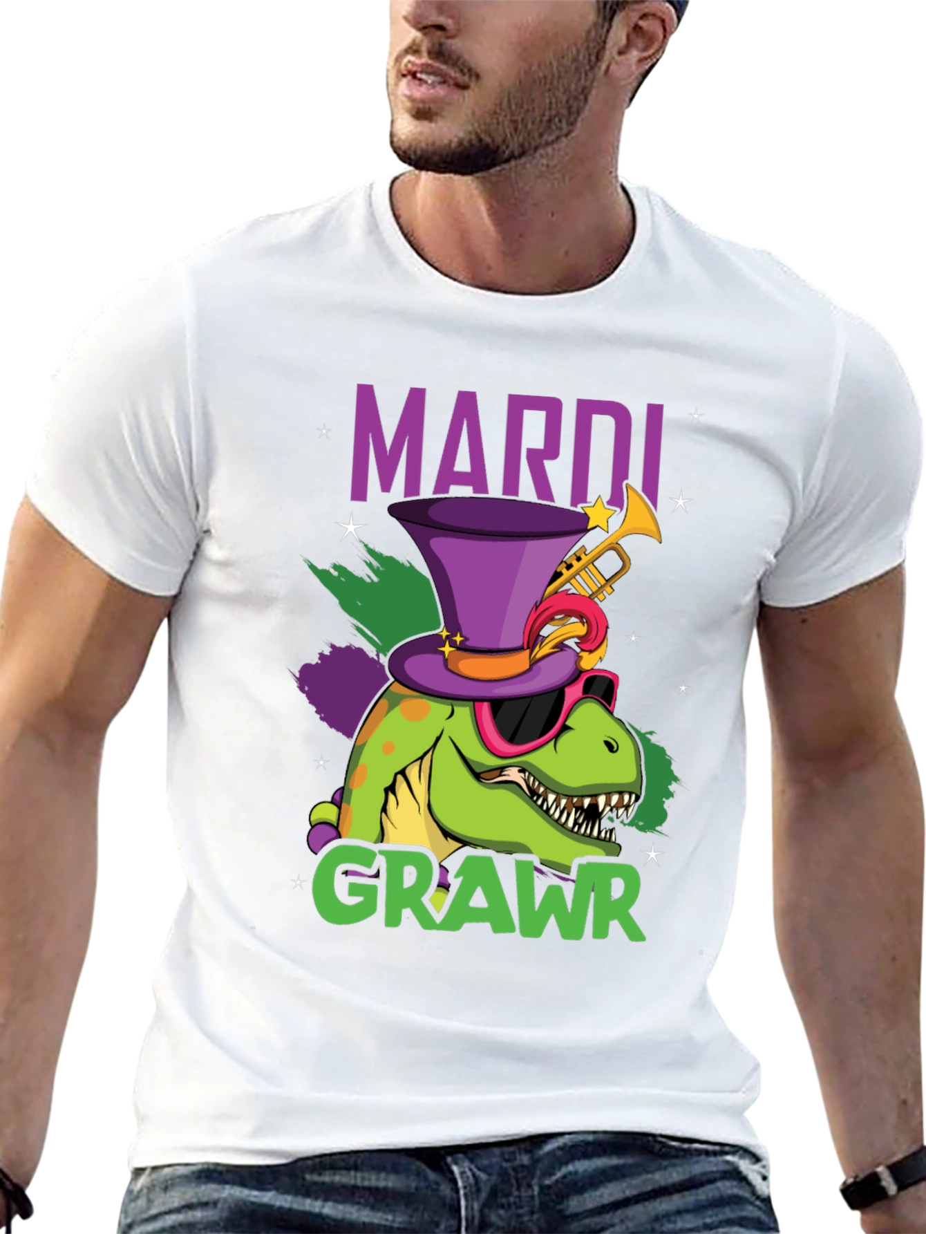 Mardi Gras Dinosaur T-Shirt - Mardi Crawr!