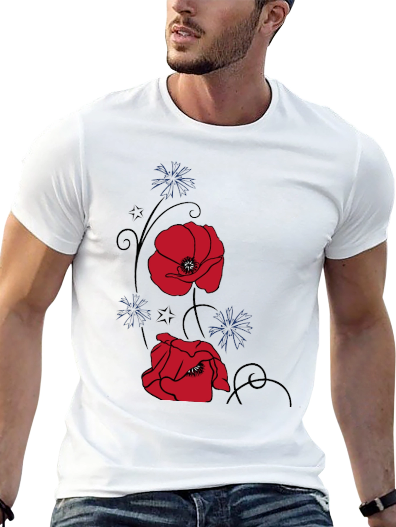 Floral Poppy Graphic Tee - Stylish Black T-Shirt