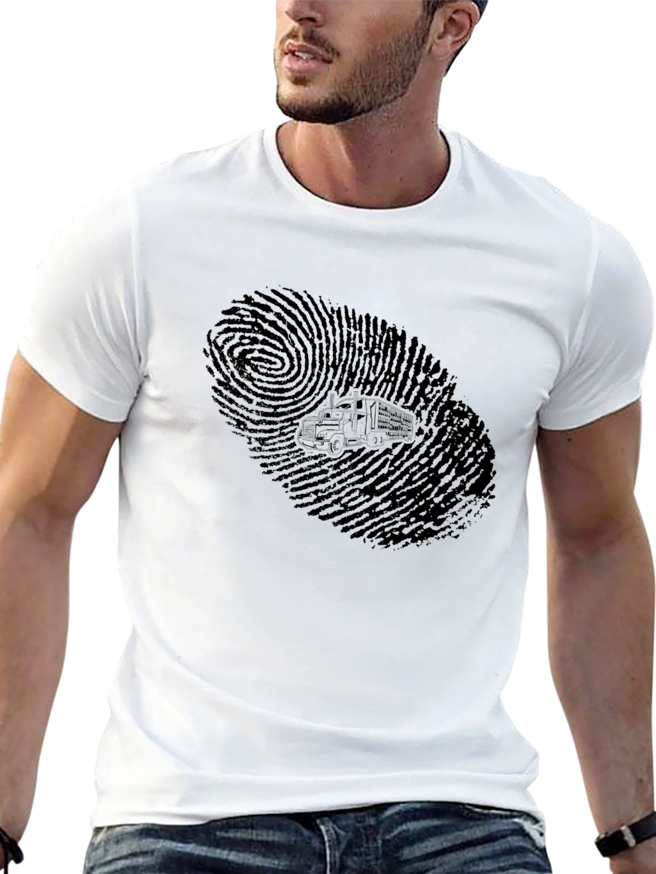 Trucker Fingerprint Graphic Tee - Black Cotton T-Shirt