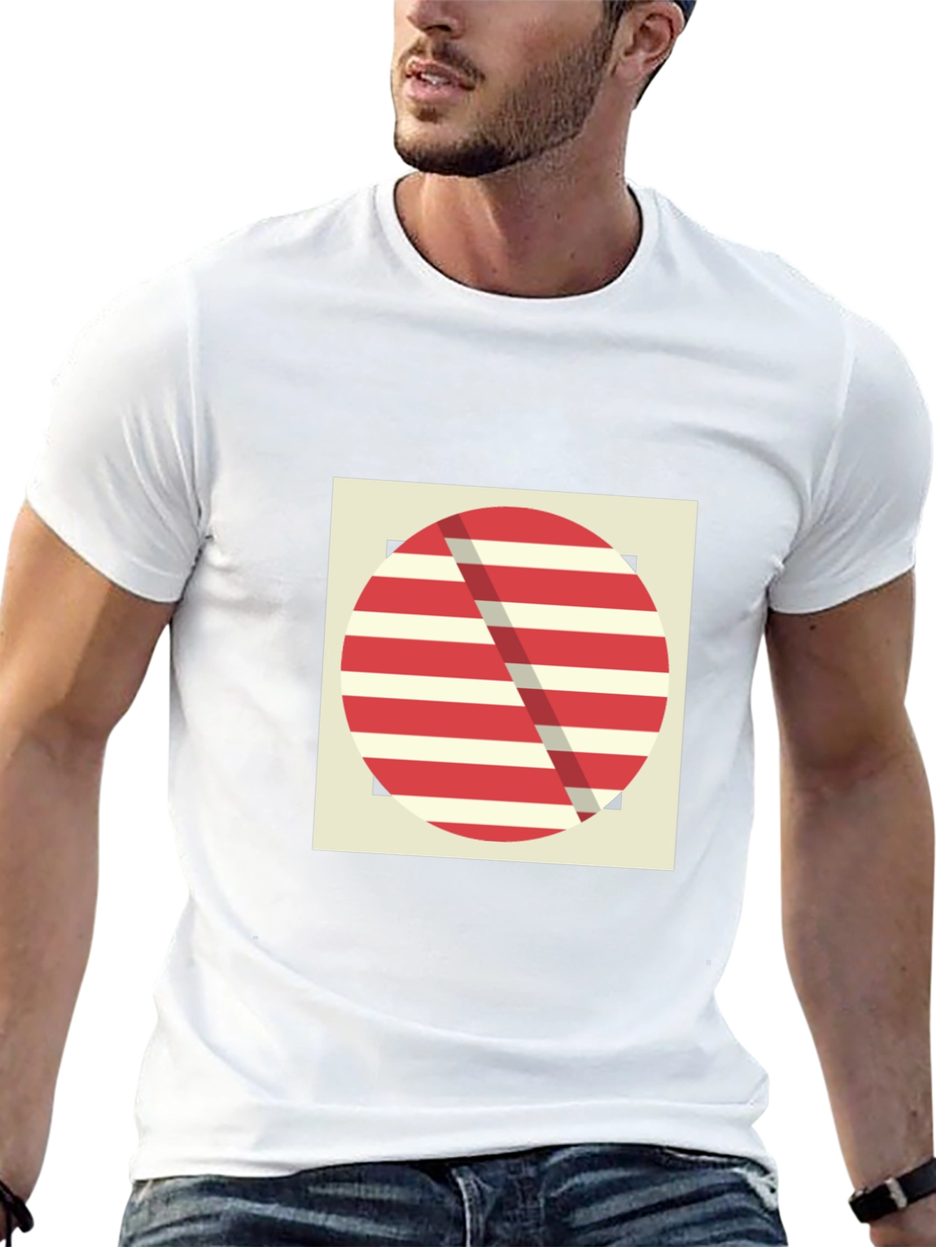 Geometric Graphic Tee - Red Stripe Design