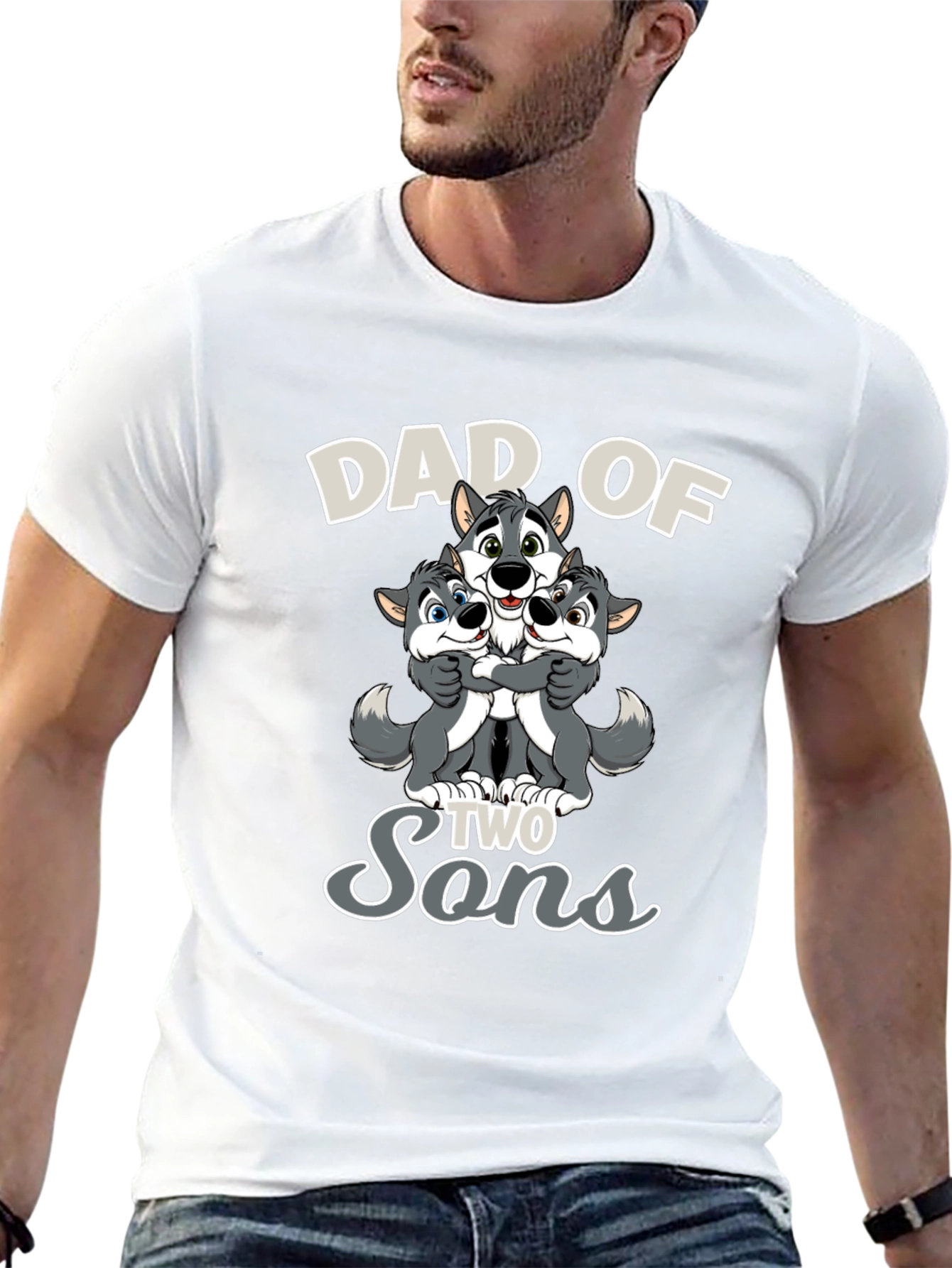 Dad of Two Sons Wolves Graphic T-Shirt