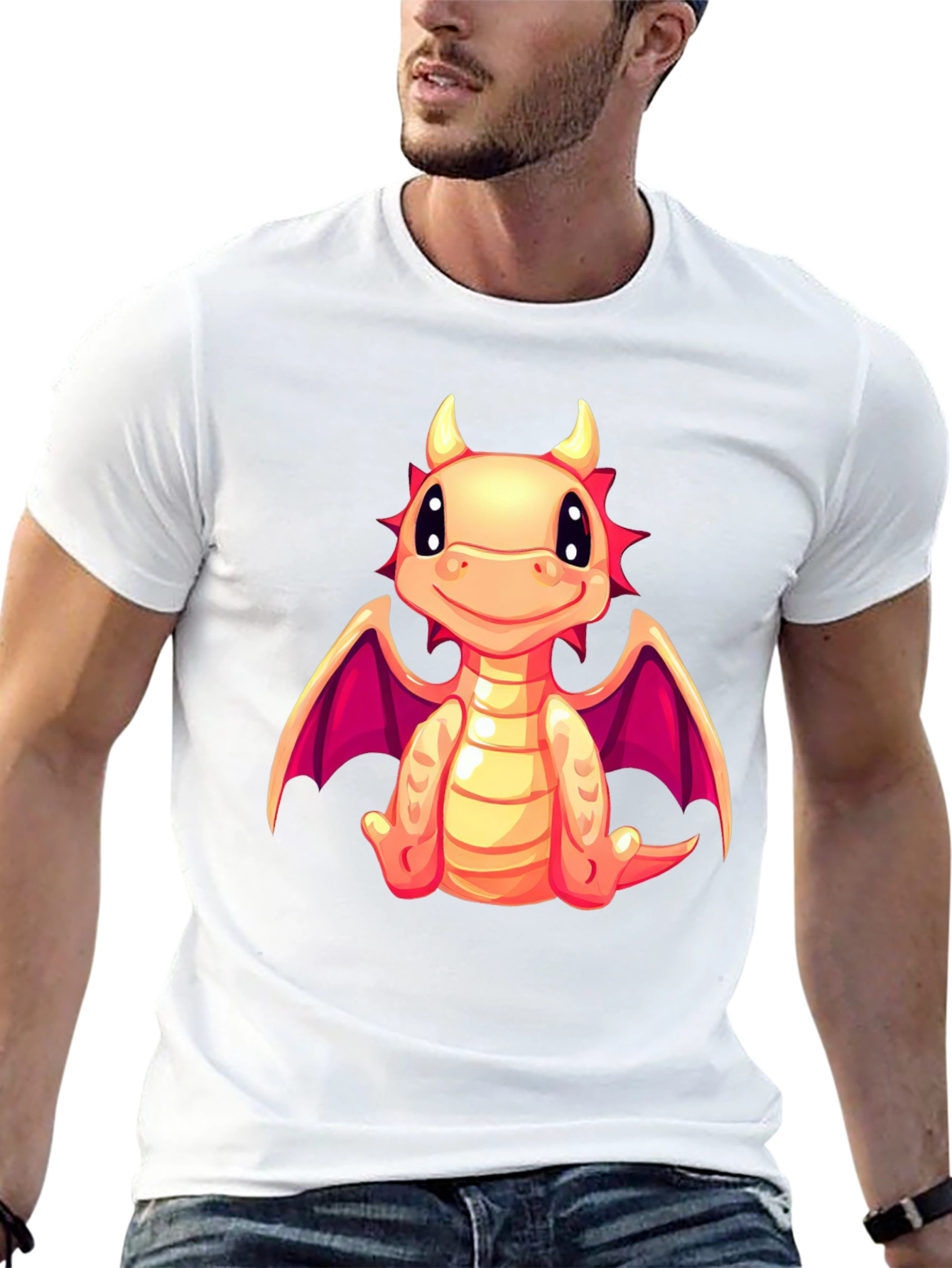 Cute Dragon Graphic Tee - Black Cotton Blend Shirt
