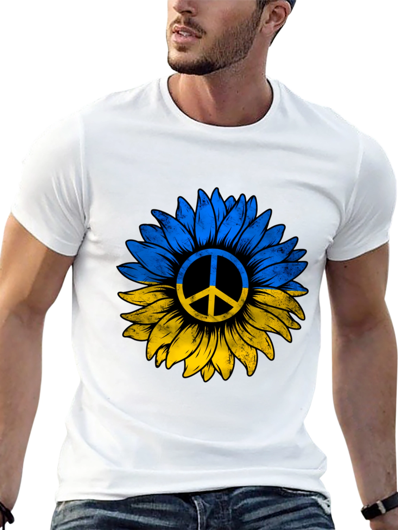 Ukraine Sunflower Peace Sign Black T-Shirt