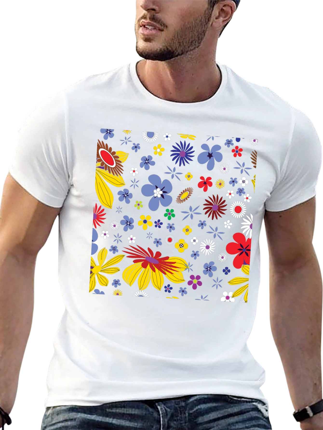 Floral Pattern Black T-Shirt