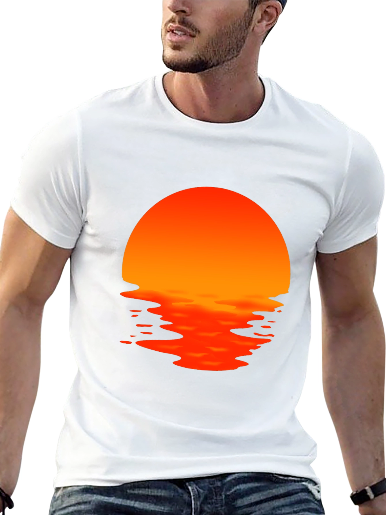 Sunset Waves Graphic Tee - Black Cotton T-Shirt