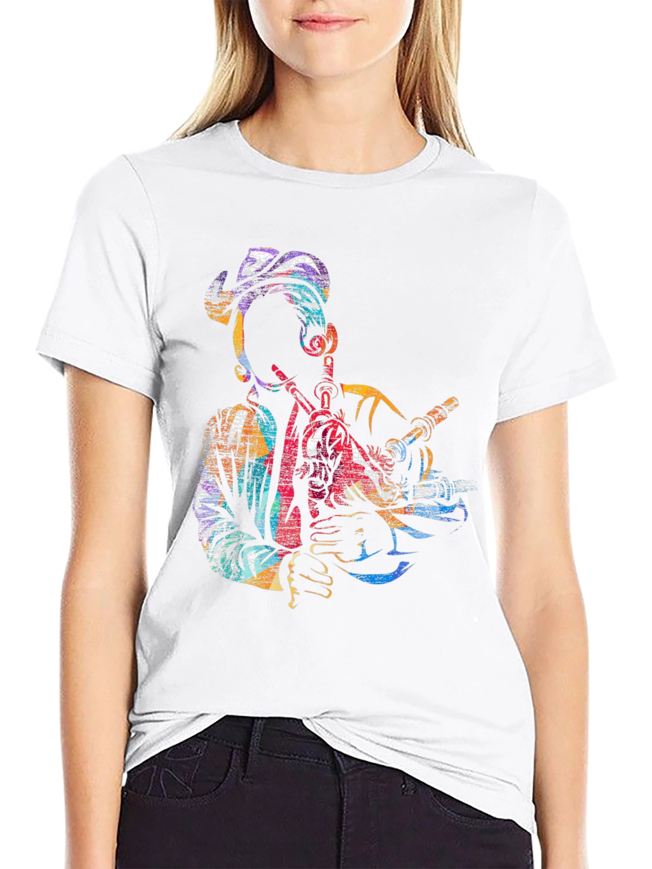 Colorful Bagpiper Graphic Tee