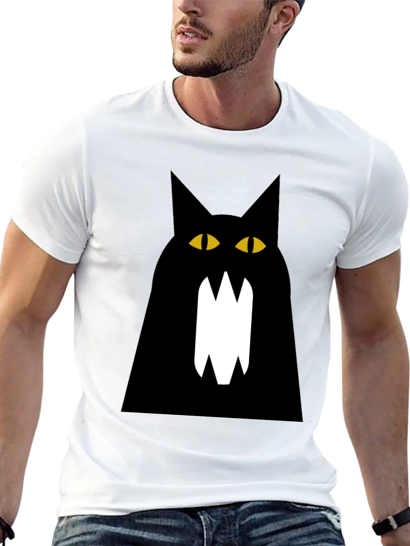 Black Cat Graphic Tee - Mens Cotton T-Shirt