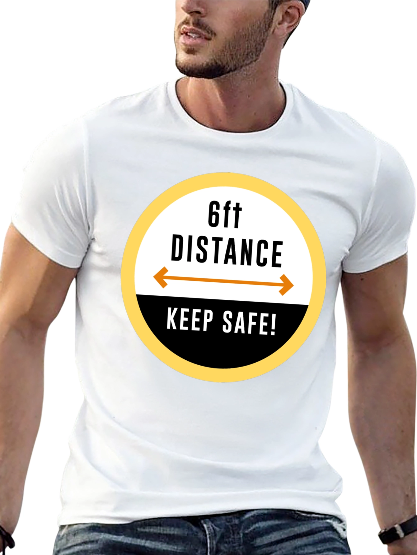 6ft Distance Keep Safe! Black T-Shirt