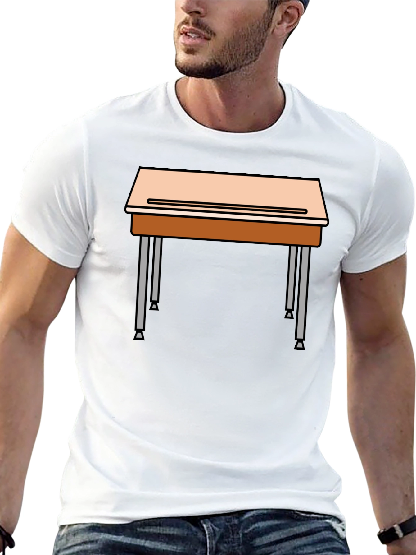 School Desk Graphic Tee - Black Cotton Blend T-Shirt