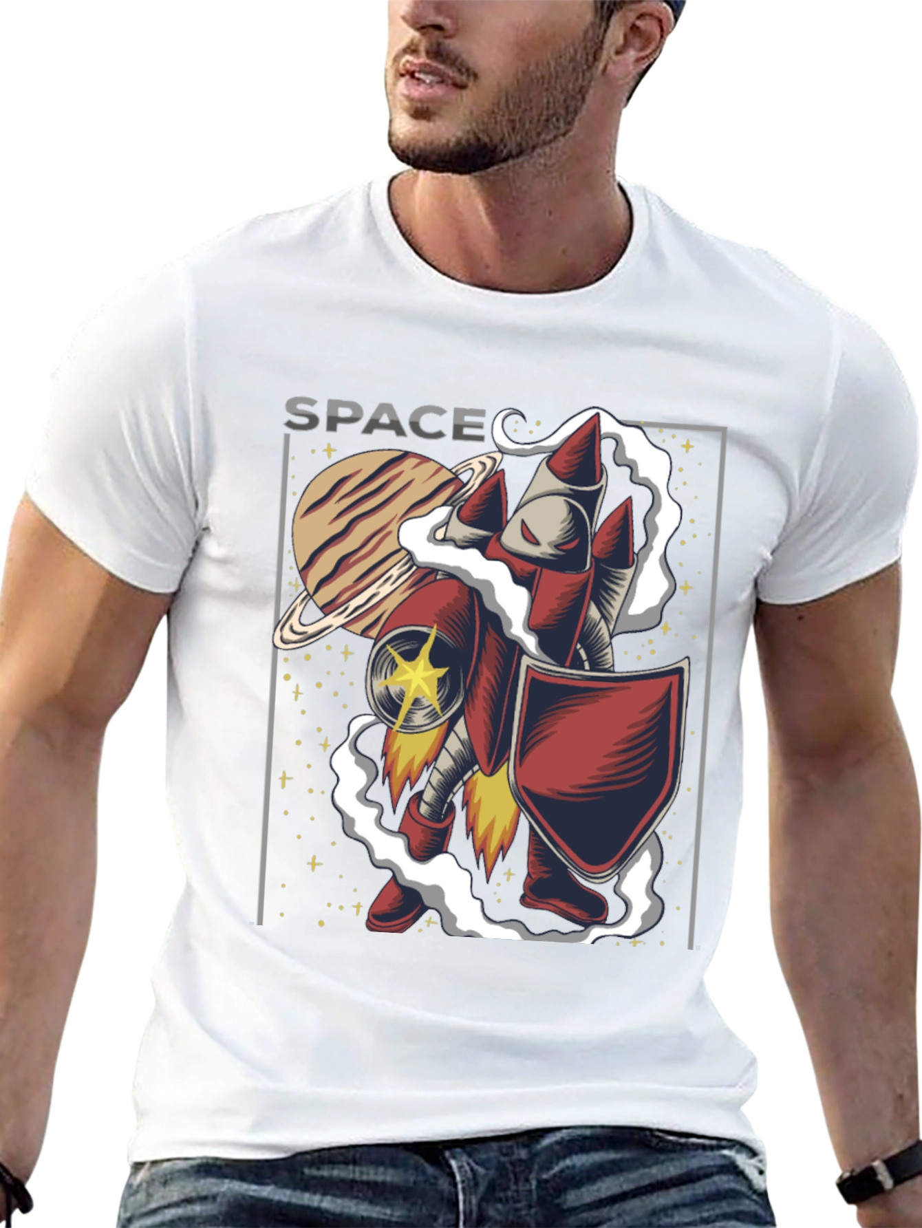 Space Rocket Knight Graphic T-Shirt
