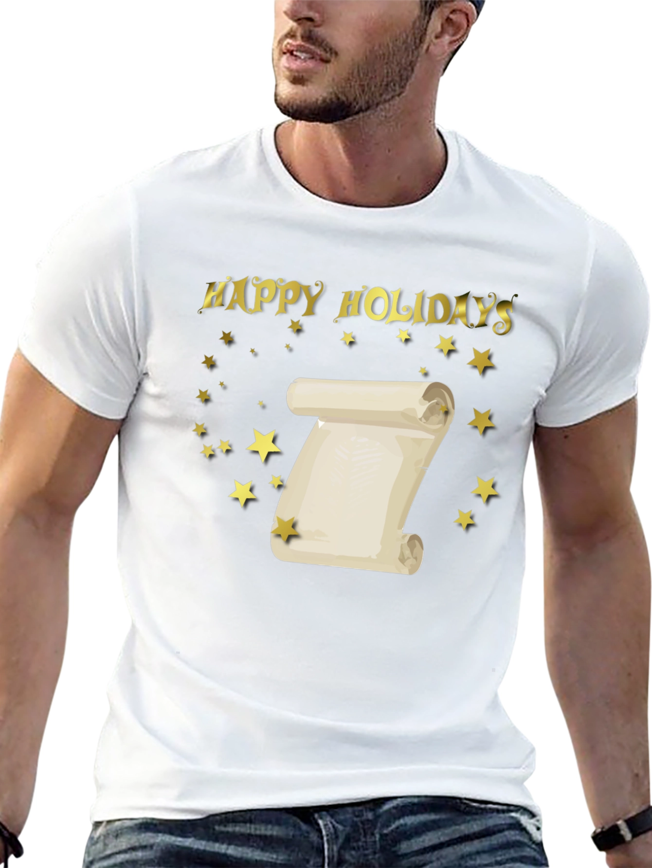 Happy Holidays Scroll Black T-Shirt