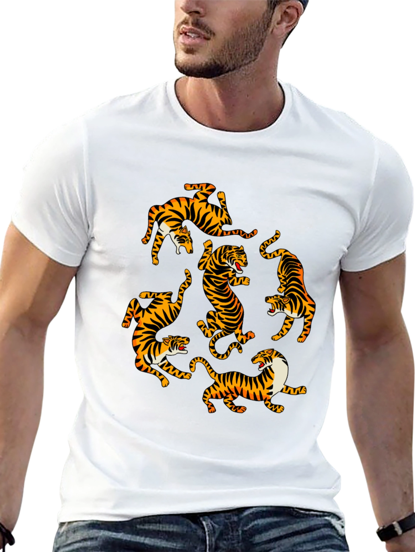 Tiger Graphic Print Crew Neck T-Shirt