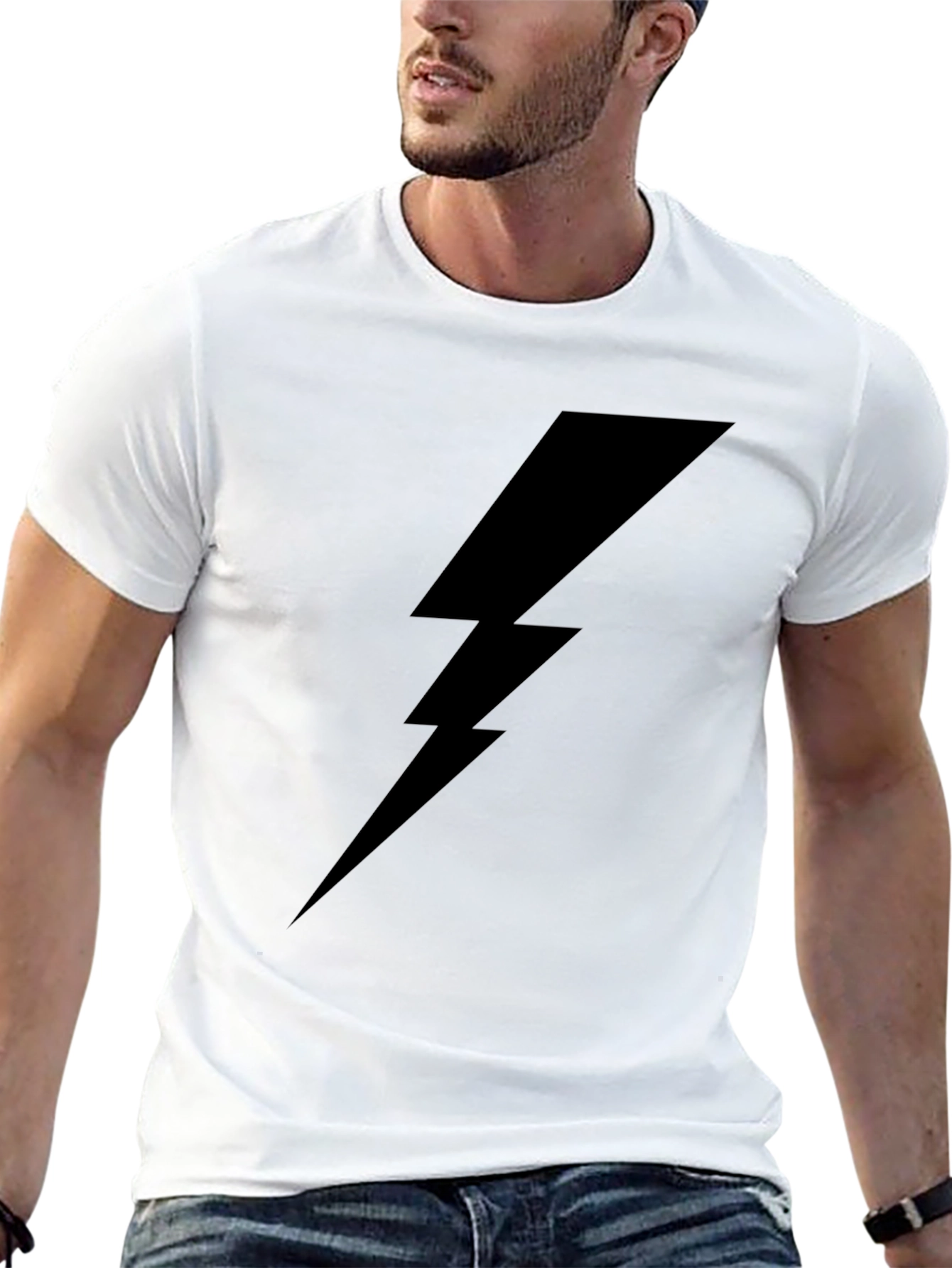 Bold Lightning Bolt Graphic Tee - Black Cotton T-Shirt