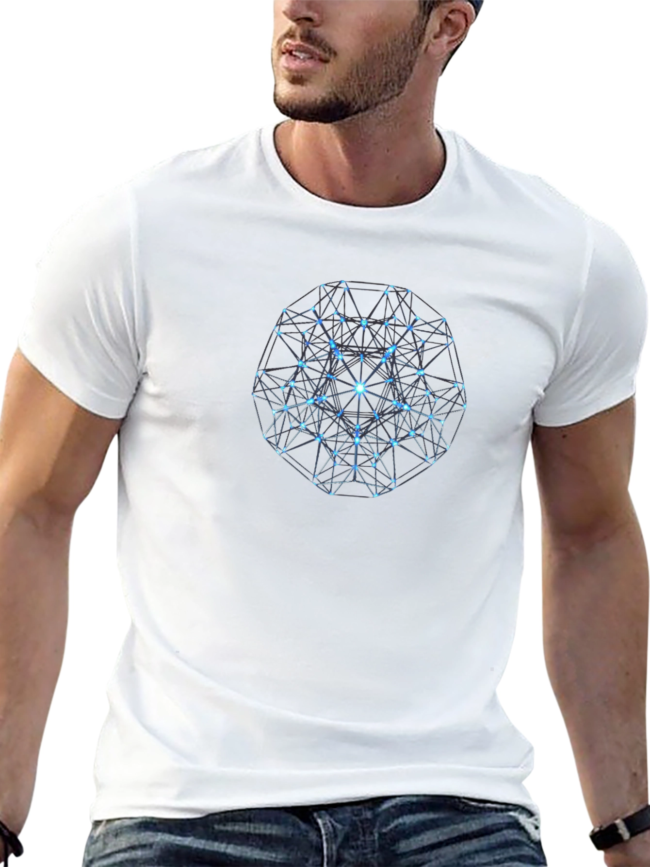Geometric Blue Orb Graphic Print Black T-Shirt