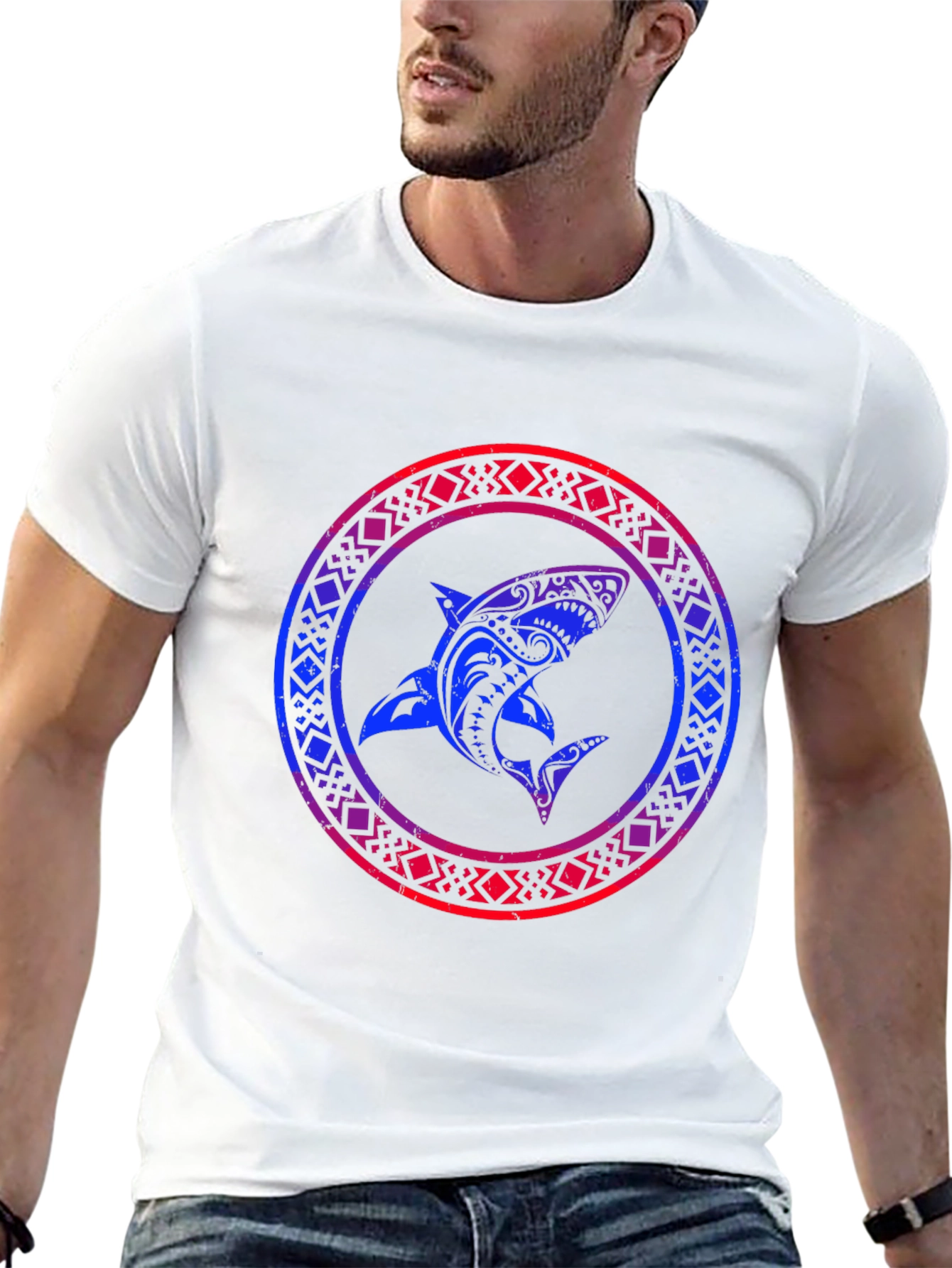 Shark Tribal Art Black T-Shirt